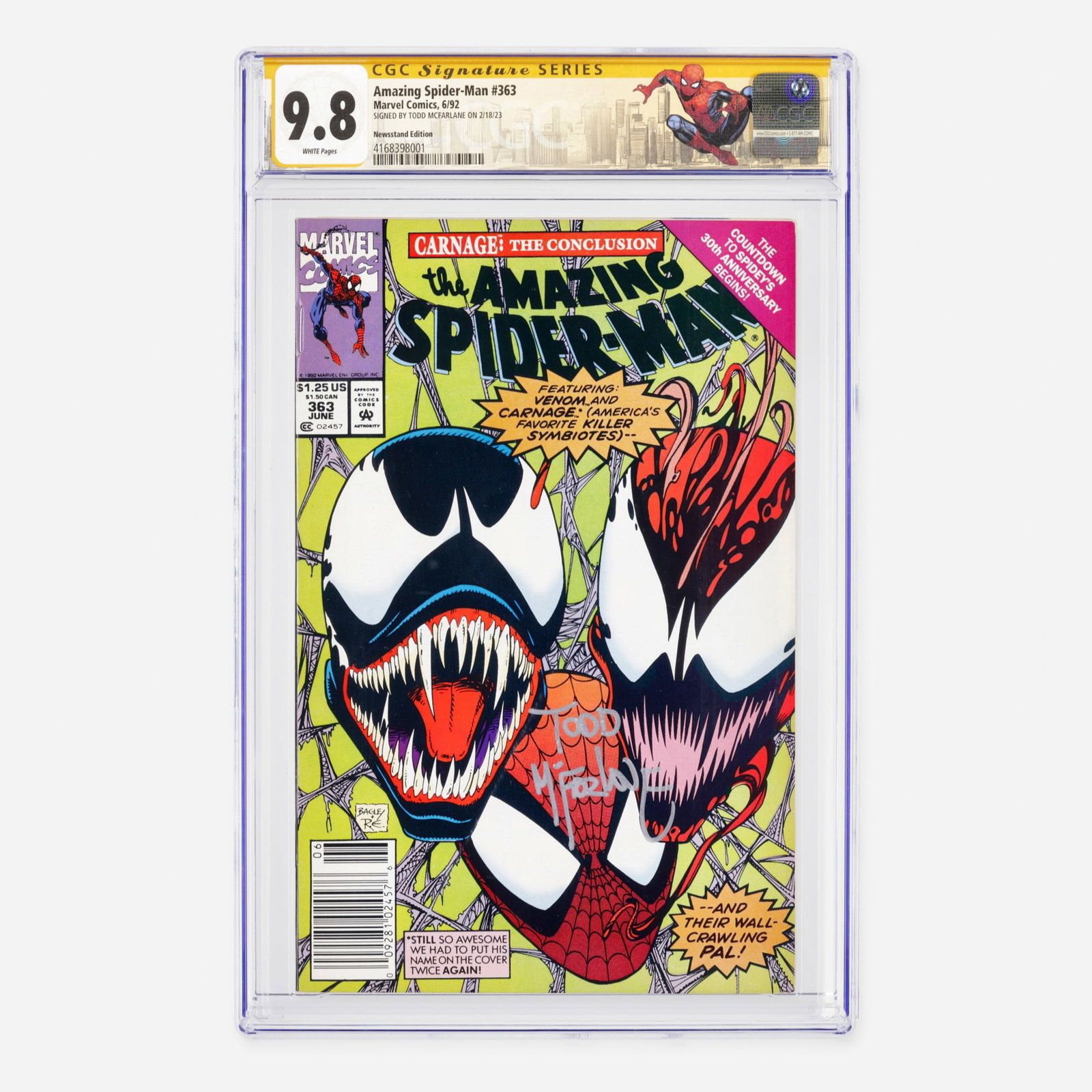 Marvel Comics Amazing Spider-Man #363 CGC 9.8 Newsstand Signature Series Todd McFarlane (1 of 2)