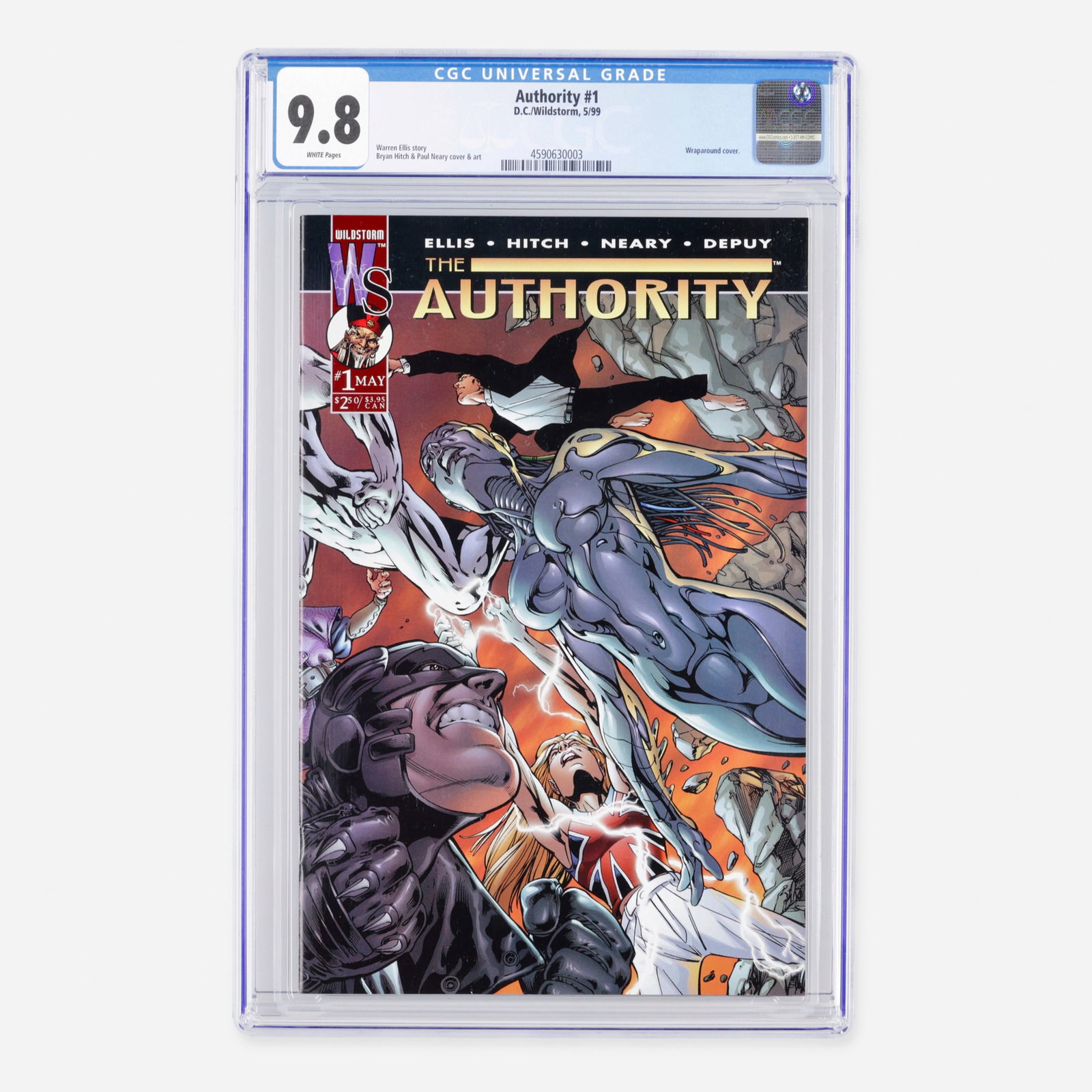 DC/Wildstorm Authority #1 CGC 9.8: DC/Wildstorm Authority #1 CGC 9.8 USA, 1999 This Modern Age debut features the first appearance of the Doctor (Jeroen Thornedike), the Engineer (Angela Spica), and the Carrier. The acclaimed narrative