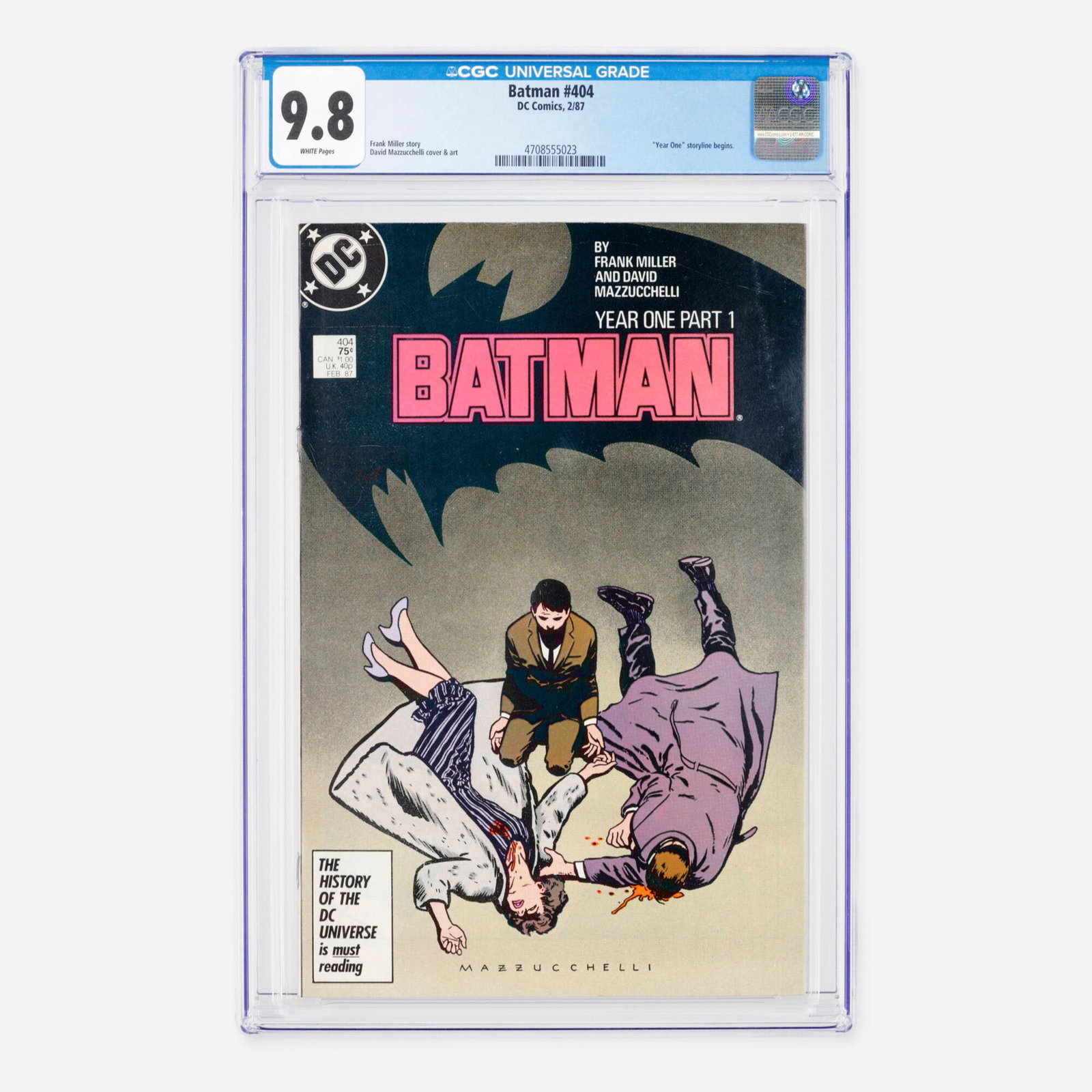 DC Comics Batman #404 CGC 9.8: DC Comics Batman #404 CGC 9.8 USA, 1987 This monumental Modern Age issue marks the official beginning of the seminal Year One storyline, redefining Dark Knight history. Master mind Frank Miller presen