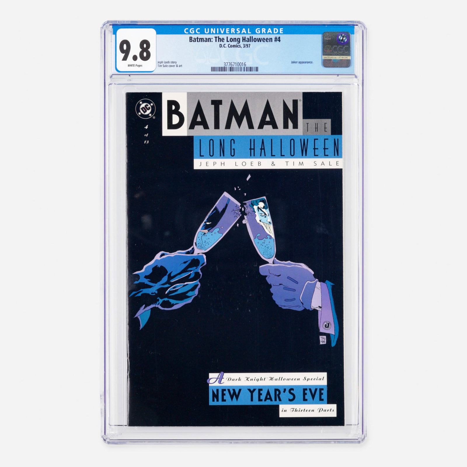 DC Comics Batman: The Long Halloween #4 CGC 9.8: DC Comics Batman: The Long Halloween #4 CGC 9.8 USA, 1997 In this Modern Age installment, the narrative by Jeph Loeb includes a classic appearance by The Joker. The moody, atmospheric visuals are