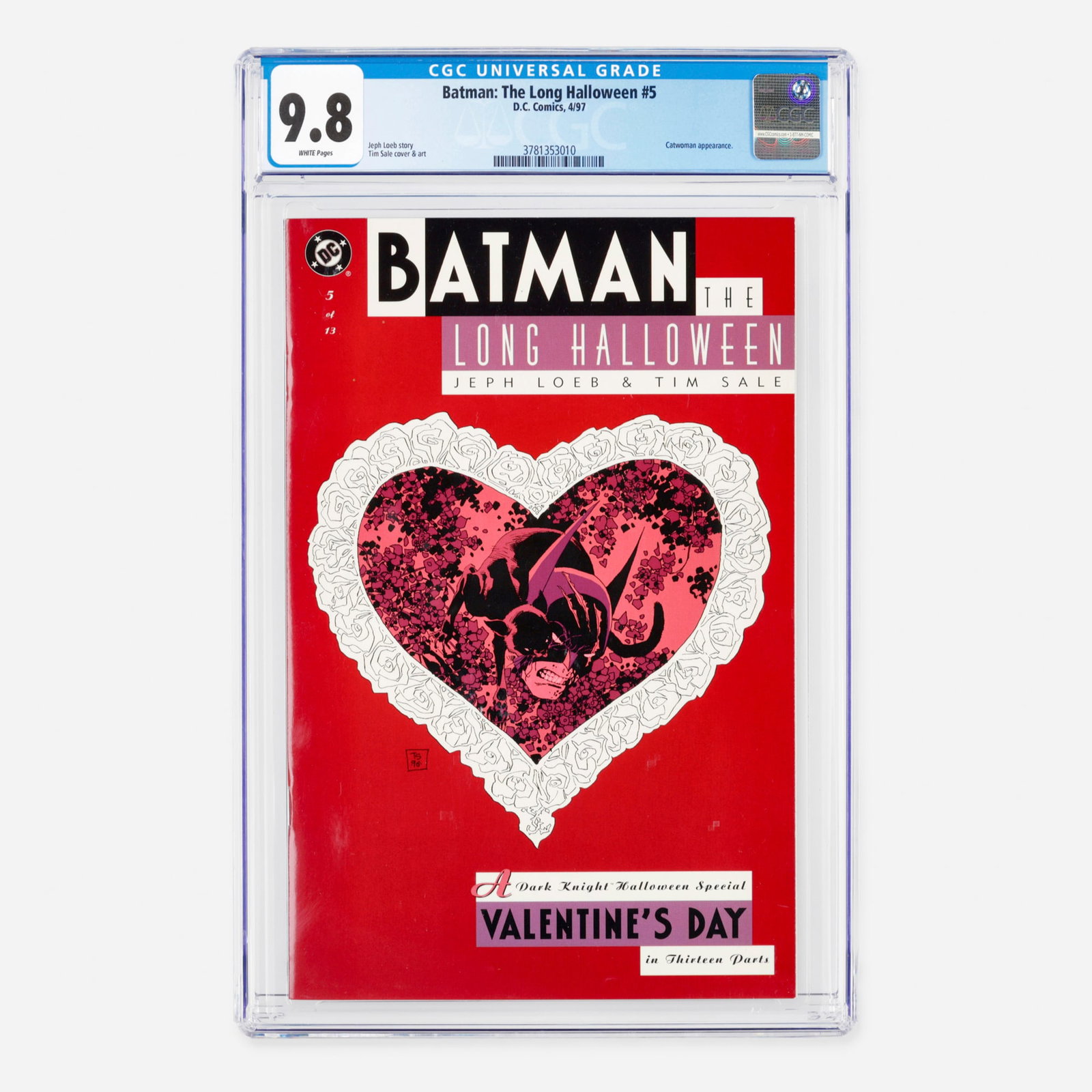 DC Comics Batman: The Long Halloween #5 CGC 9.8: DC Comics Batman: The Long Halloween #5 CGC 9.8 USA, 1997 This Modern Age chapter features an appearance by Catwoman within the gripping mystery penned by Jeph Loeb. The distinct visual style of the