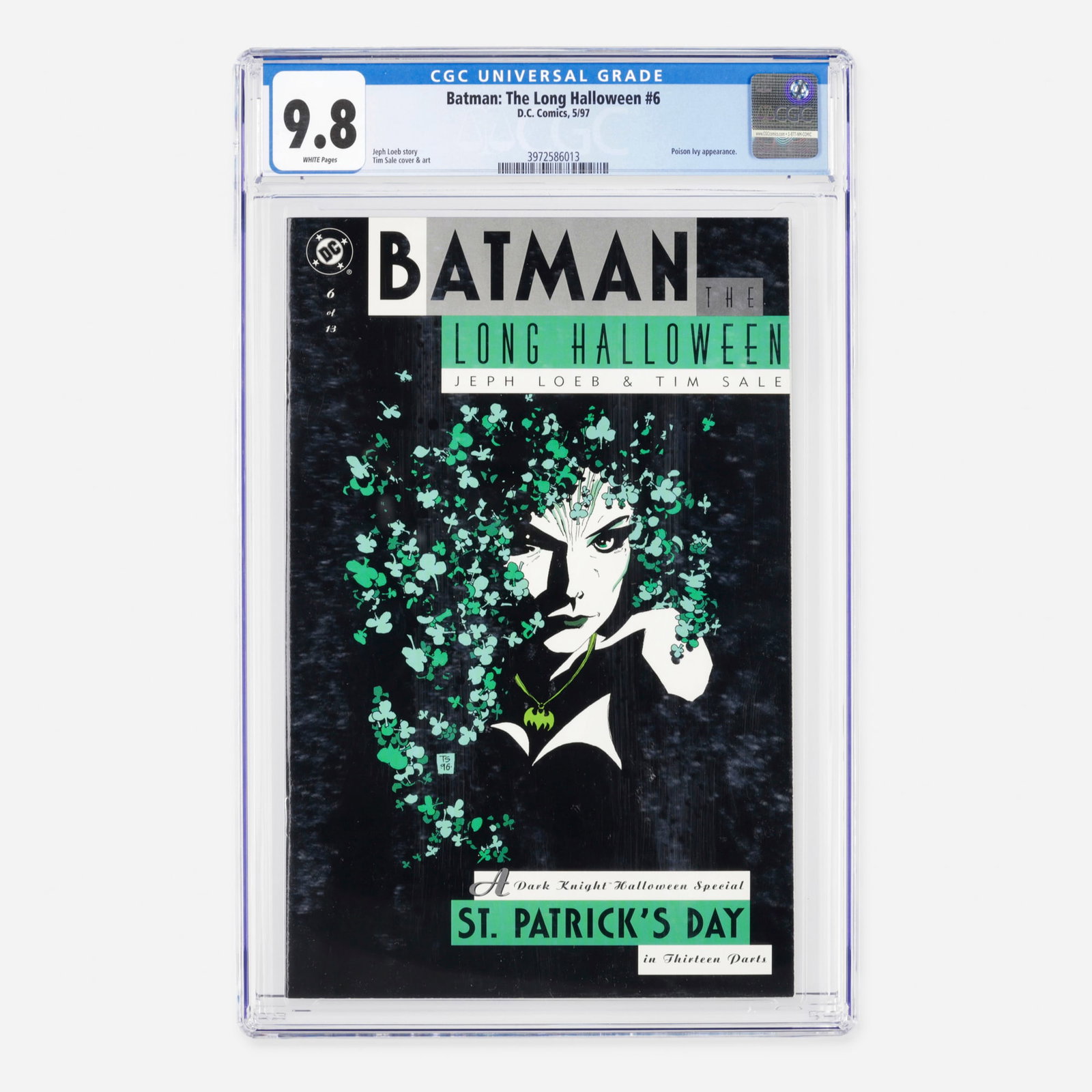 DC Comics Batman: The Long Halloween #6 CGC 9.8: DC Comics Batman: The Long Halloween #6 CGC 9.8 USA, 1997 This Modern Age book marks the first appearance of Sofia Falcone and features a guest appearance by Poison Ivy. The acclaimed creative team