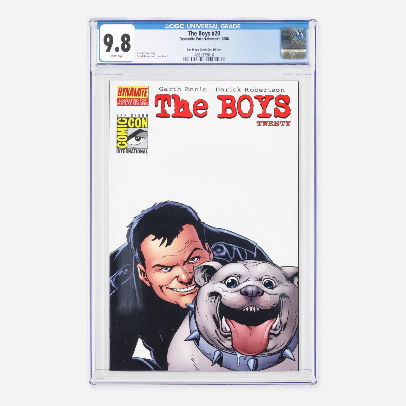 Dynamite Entertainment The Boys #20 CGC 9.8 San Diego Comic-Con Edition: Dynamite Entertainment The Boys #20 CGC 9.8 San Diego Comic-Con Edition USA, 2008 This Modern Age San Diego Comic-Con Edition features a story by Garth Ennis, with cover and interior art by Darick