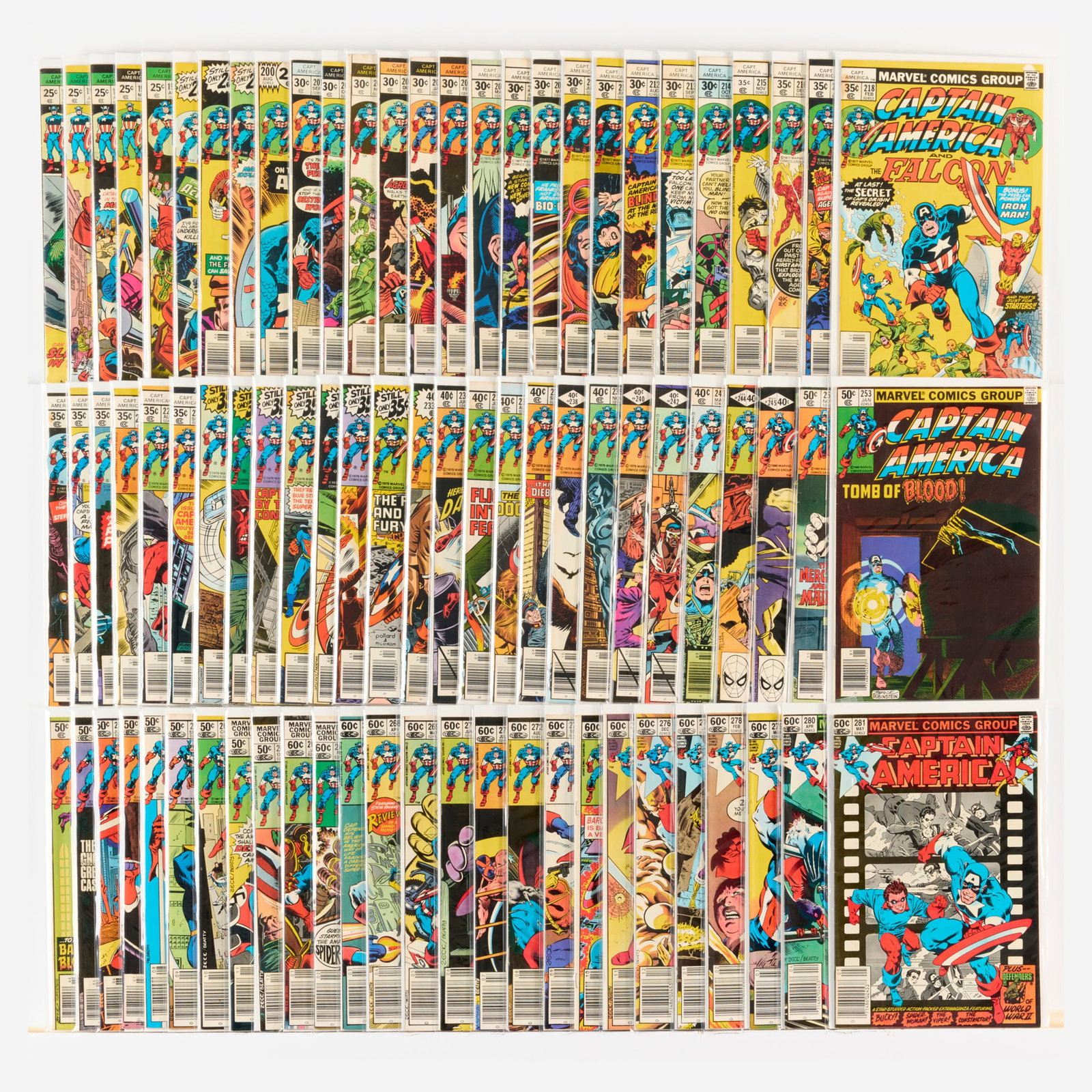 80 Marvel Comics Captain America #192-#281 Group: 80 Marvel Comics Captain America #192-#281 Group USA, 20th Century Group includes: Marvel Comics Captain America #192-#196 (Grades range 4.0-6.0), #197-#200 (Grades range 3.0-4.0), #201-#245, #251,