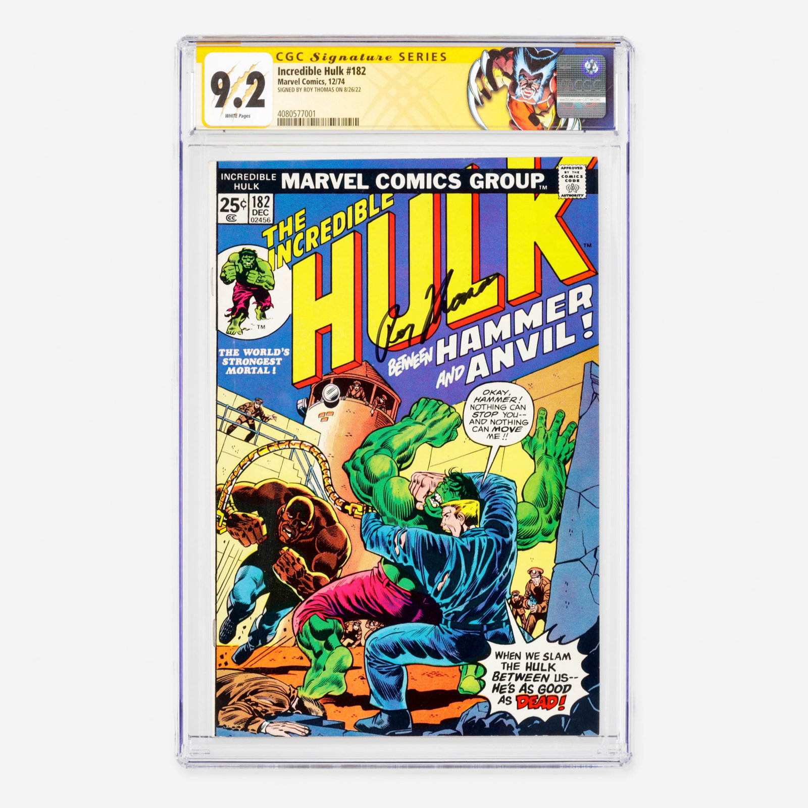 Marvel Comics Incredible Hulk #182 CGC 9.2 Signature Series Roy Thomas (1 of 2)
