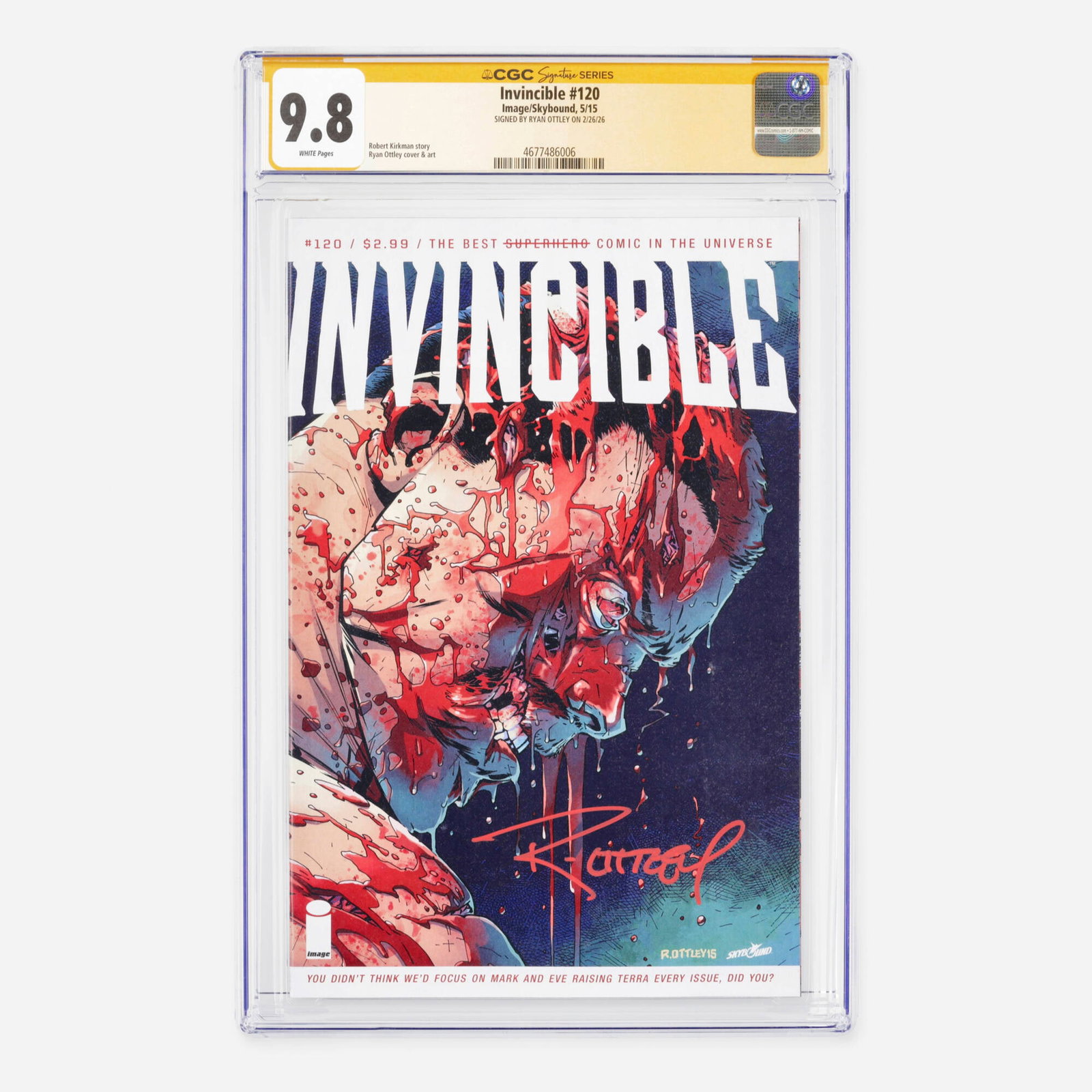 Image/Skybound Invincible #120 CGC 9.8 Signature Series Ryan Ottley: Image/Skybound Invincible #120 CGC 9.8 Signature Series Ryan Ottley USA, 2015 A highly intense Modern era installment driven by the sharp storytelling of series mastermind Robert Kirkman. This authent