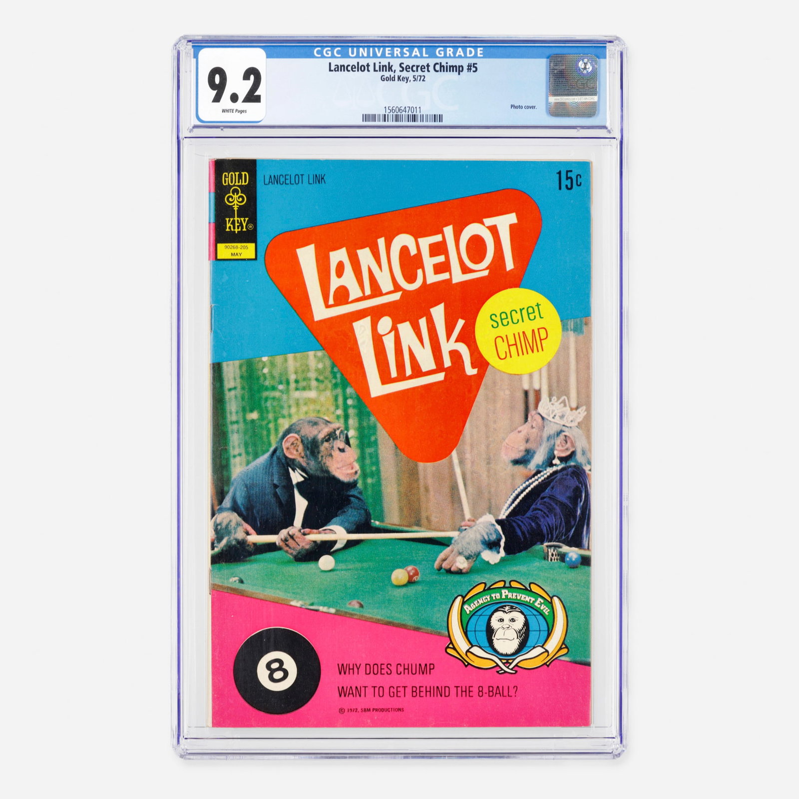 Gold Key Lancelot Link, Secret Chimp #5 CGC 9.2: Gold Key Lancelot Link, Secret Chimp #5 CGC 9.2 USA, 1972 This Bronze Age issue is notable for its unique photo cover. It captures a fun moment in pop culture history featuring the beloved spy-chimpan