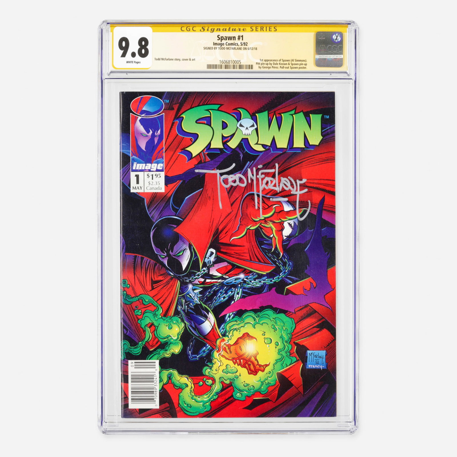 Image Comics Spawn #1 CGC 9.8 Newsstand Signature Series Todd McFarlane (1 of 2)