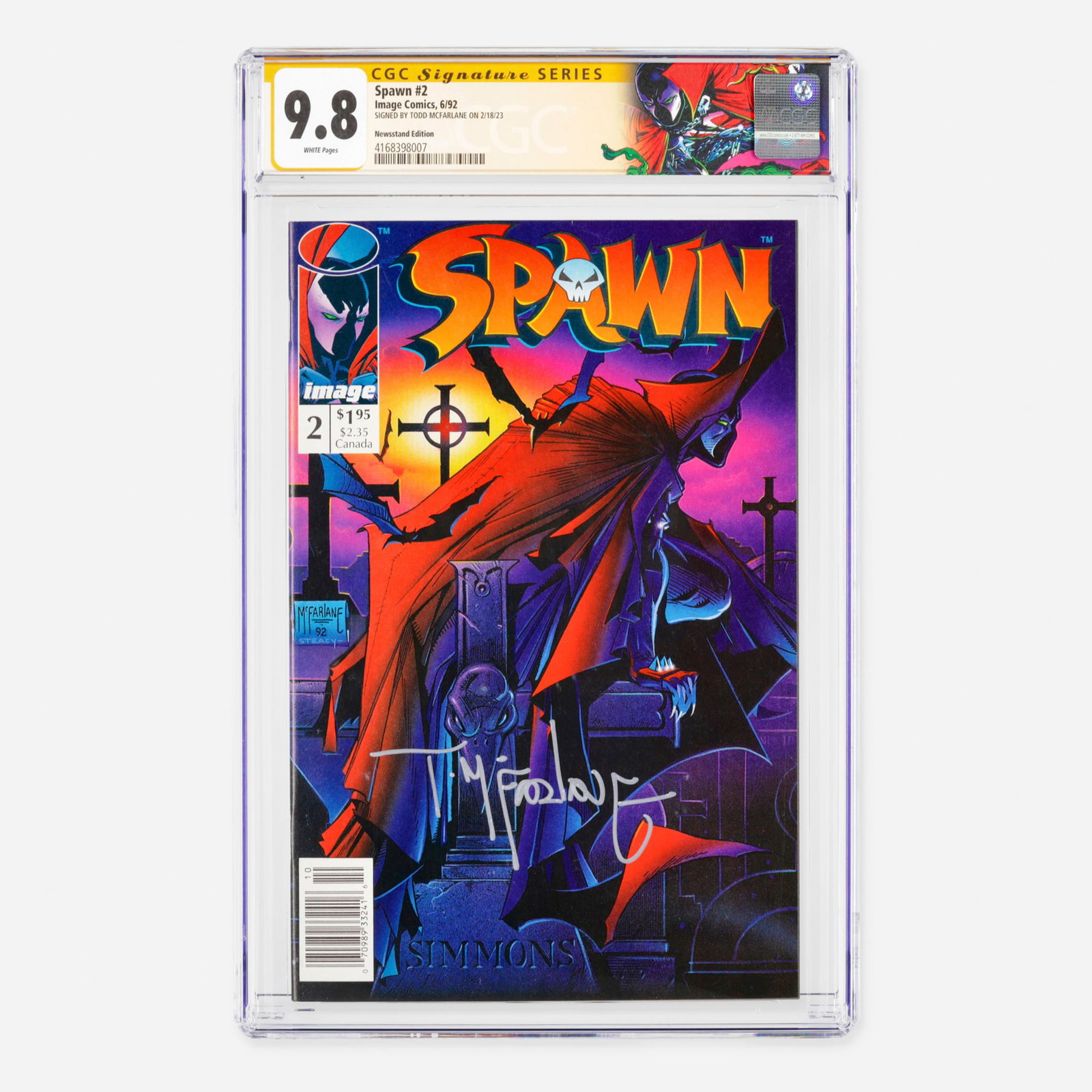 Image Comics Spawn #2 CGC 9.8 Newsstand Signature Series Todd McFarlane (1 of 2)