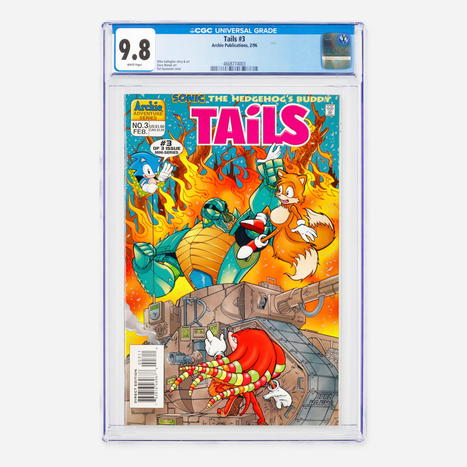 Archie Publications Tails #3 CGC 9.8: Archie Publications Tails #3 CGC 9.8 USA, 1996 This Modern Age issue features a story and interior art by Mike Gallagher, with additional interior art by Dave Manak and a cover by Pat Spaziante. Top P