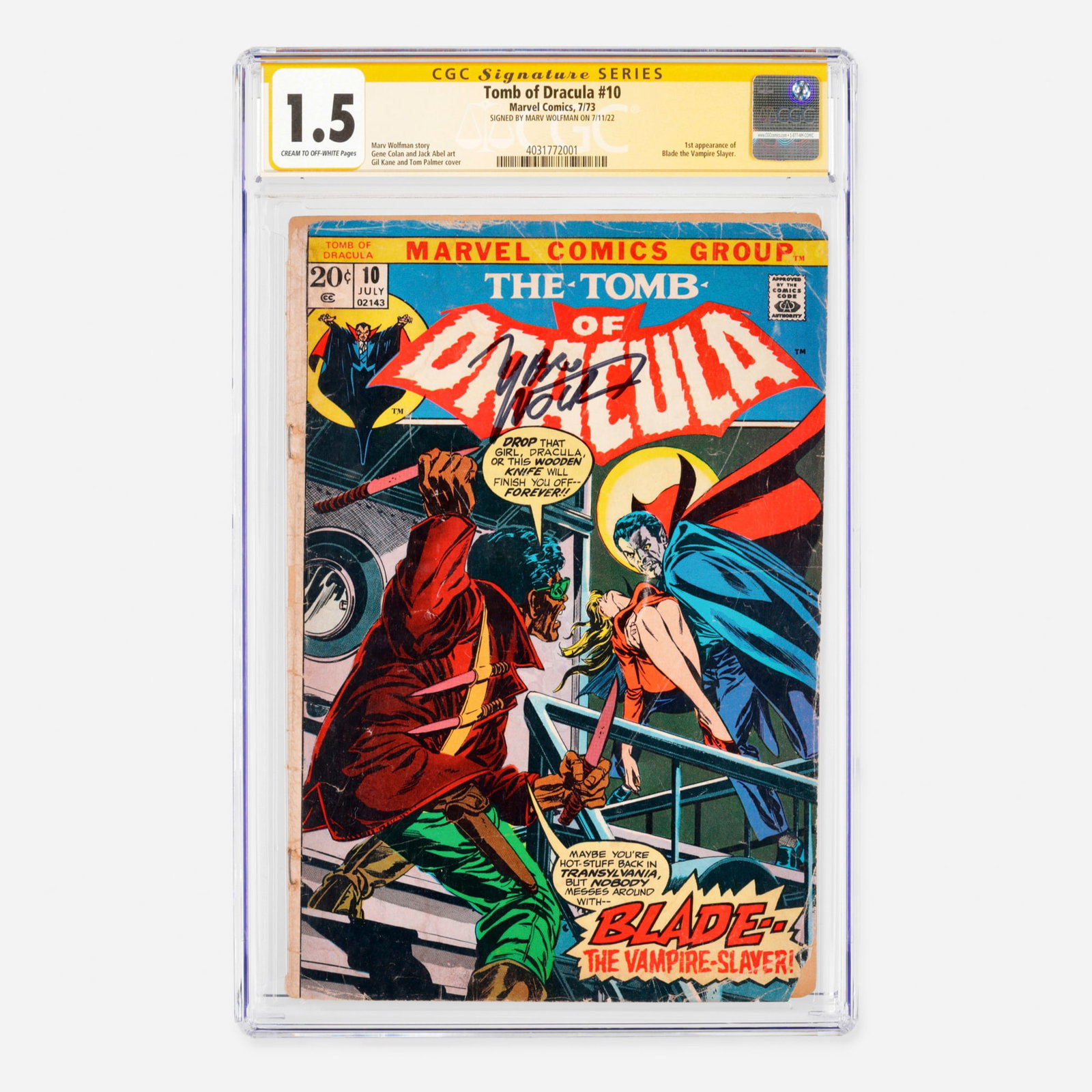 Marvel Comics Tomb of Dracula #10 CGC 1.5 Signature Series Marv Wolfman (1 of 2)
