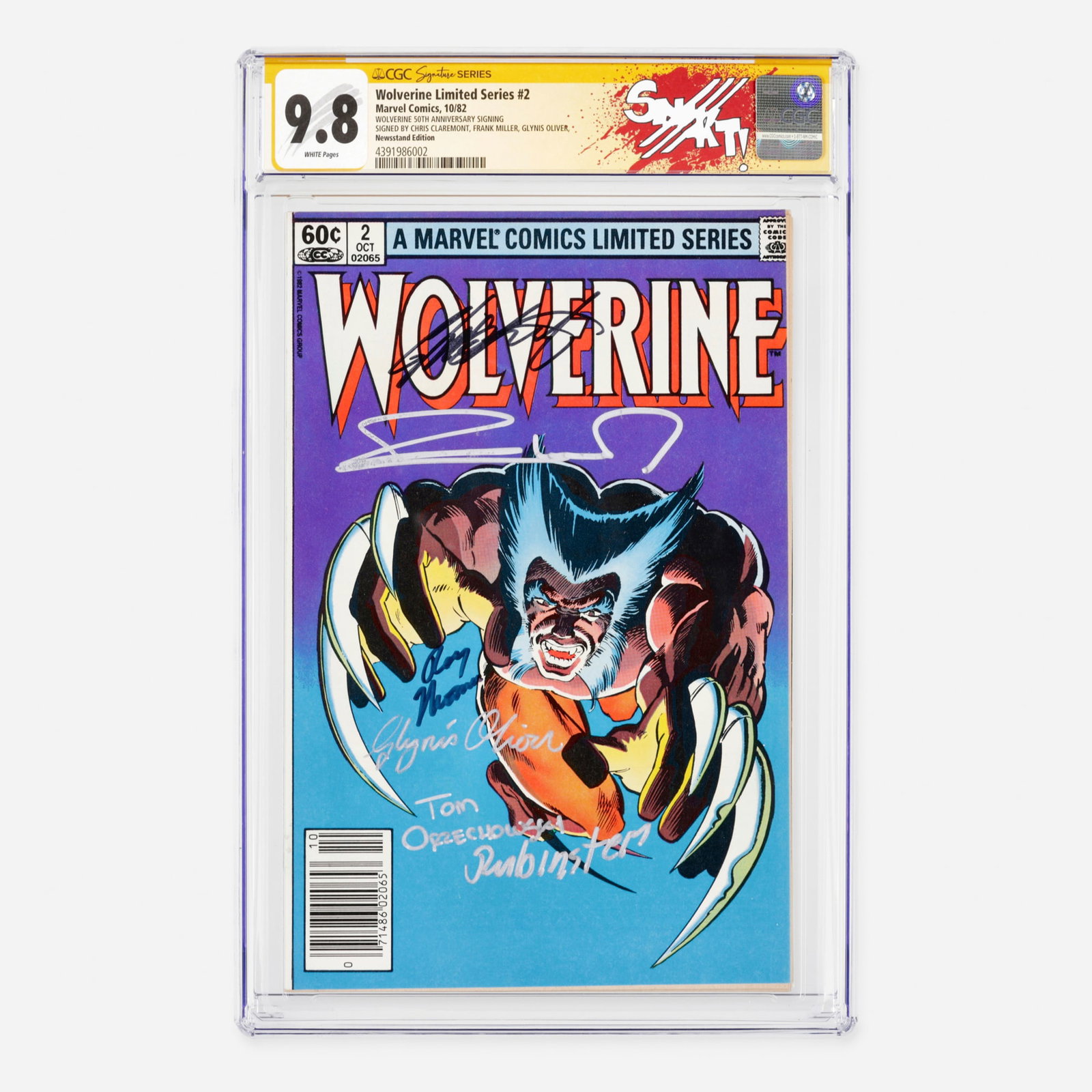 Marvel Comics Wolverine Limited Series #2 CGC 9.8 Newsstand Signature Series: Marvel Comics Wolverine Limited Series #2 CGC 9.8 Newsstand Signature Series Claremont, Miller, Oliver, Orzechowski, Rubinstein and Thomas USA, 1982 This Bronze Age key features the first full appeara