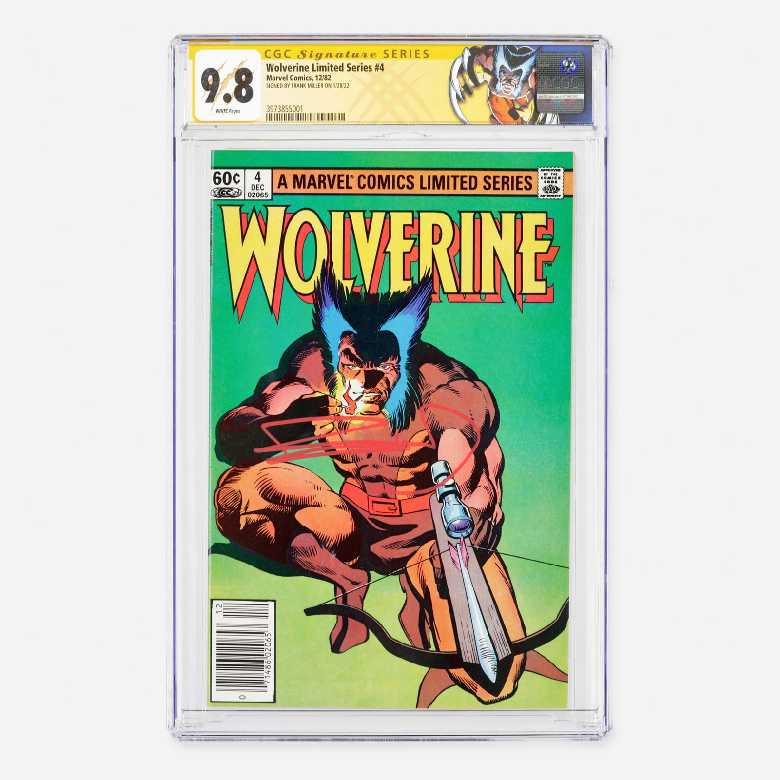 Marvel Comics Wolverine Limited Series #4 CGC 9.8 Signature Series Frank Miller: Marvel Comics Wolverine Limited Series #4 CGC 9.8 Signature Series Frank Miller USA, 1982 Concluding this pivotal Bronze Age limited series, the story is written by Chris Claremont with defining cover