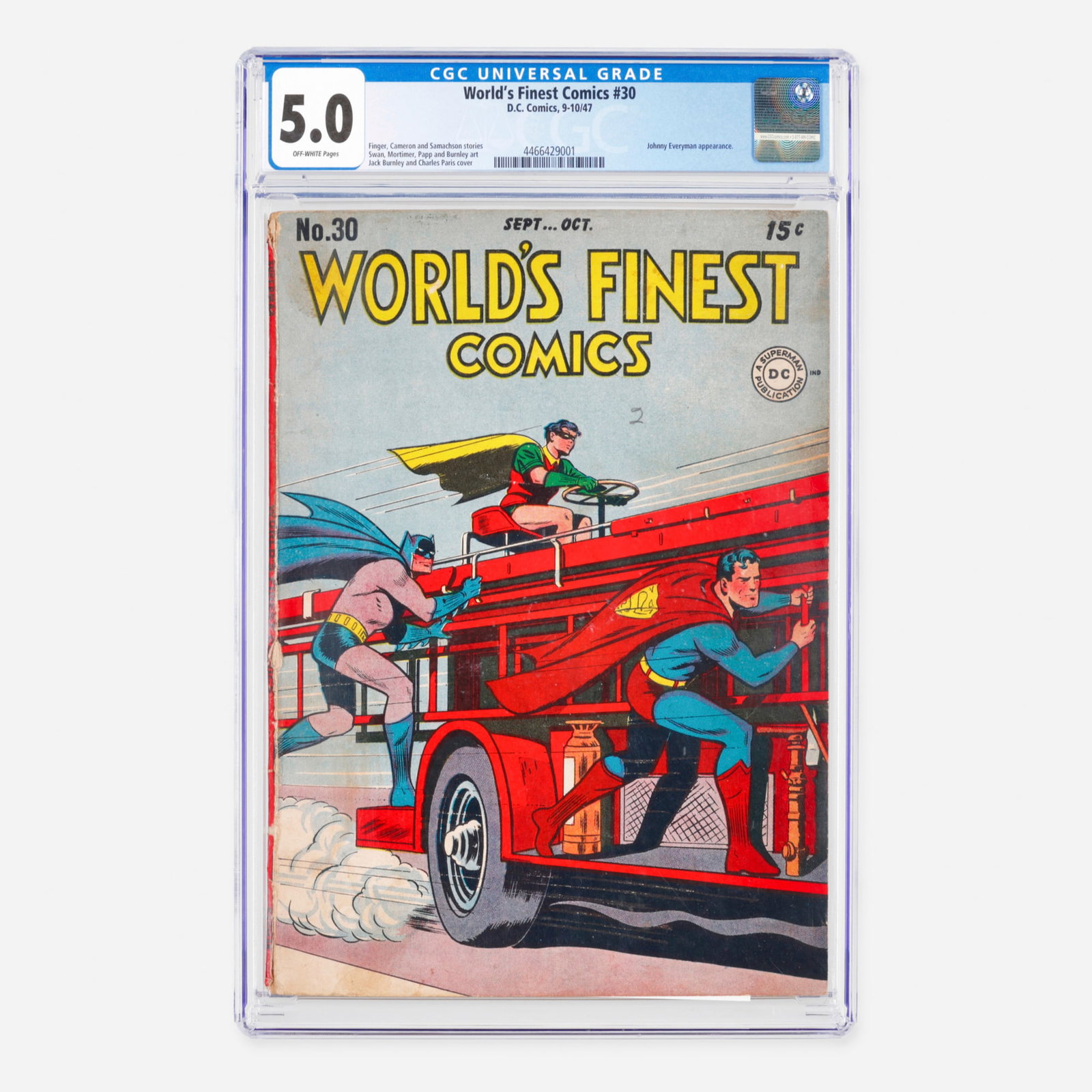DC Comics World's Finest Comics #30 CGC 5.0: DC Comics World's Finest Comics #30 CGC 5.0 USA, 1947 This Golden Age issue features stories by Finger, Cameron, and Samachson, with interior art by Swan, Mortimer, Papp, and Burnley, and a cover by J