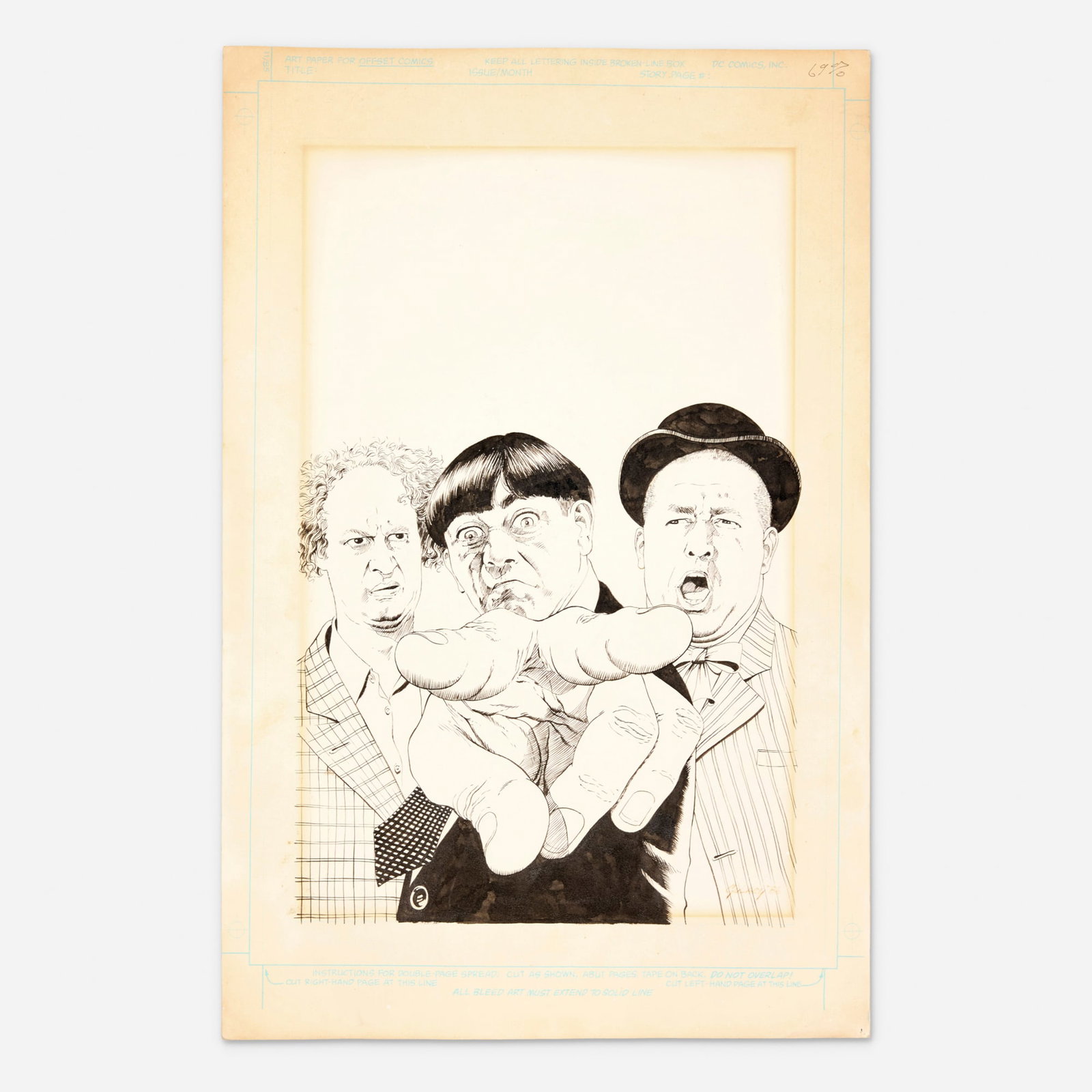 Paul Gulacy, 3D Three Stooges #1 Cover Original Art (1986): Paul Gulacy 3D Three Stooges #1 Cover Original Art (1986) pencil and ink on Bristol board 15.5 h x 9.875 w in (39 x 25 cm) This cover is an unusual and highly entertaining example of the artist appl