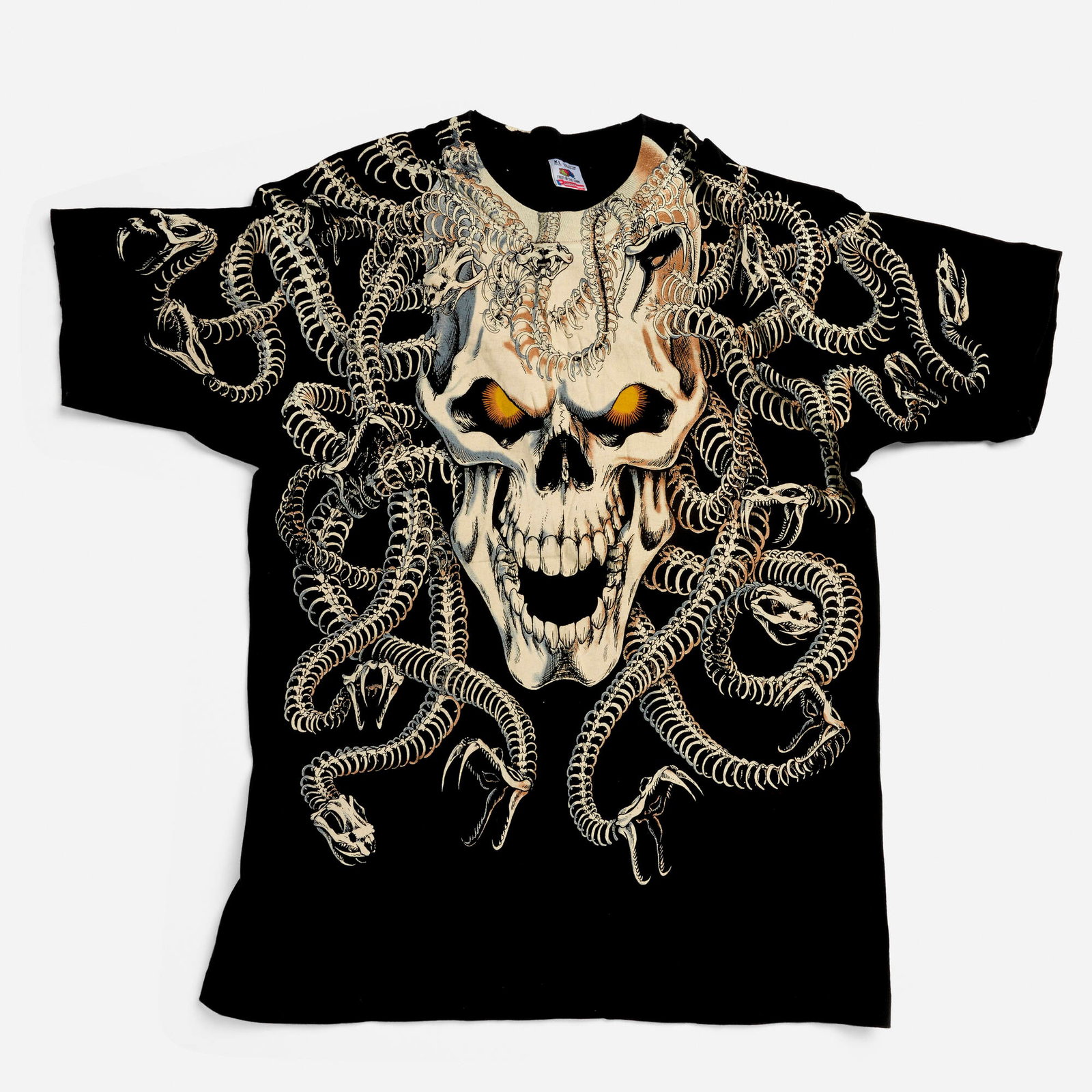 Liquid Blue Medusa Skull All Over Print X-Large T-Shirt Single Stitch: Liquid Blue Medusa Skull All Over Print X-Large T-Shirt Single Stitch 100% cotton, single stitch 22 w x 29 l in (56 x 74 cm) Condition Notes: Overall good vintage condition with minimal wear consisten