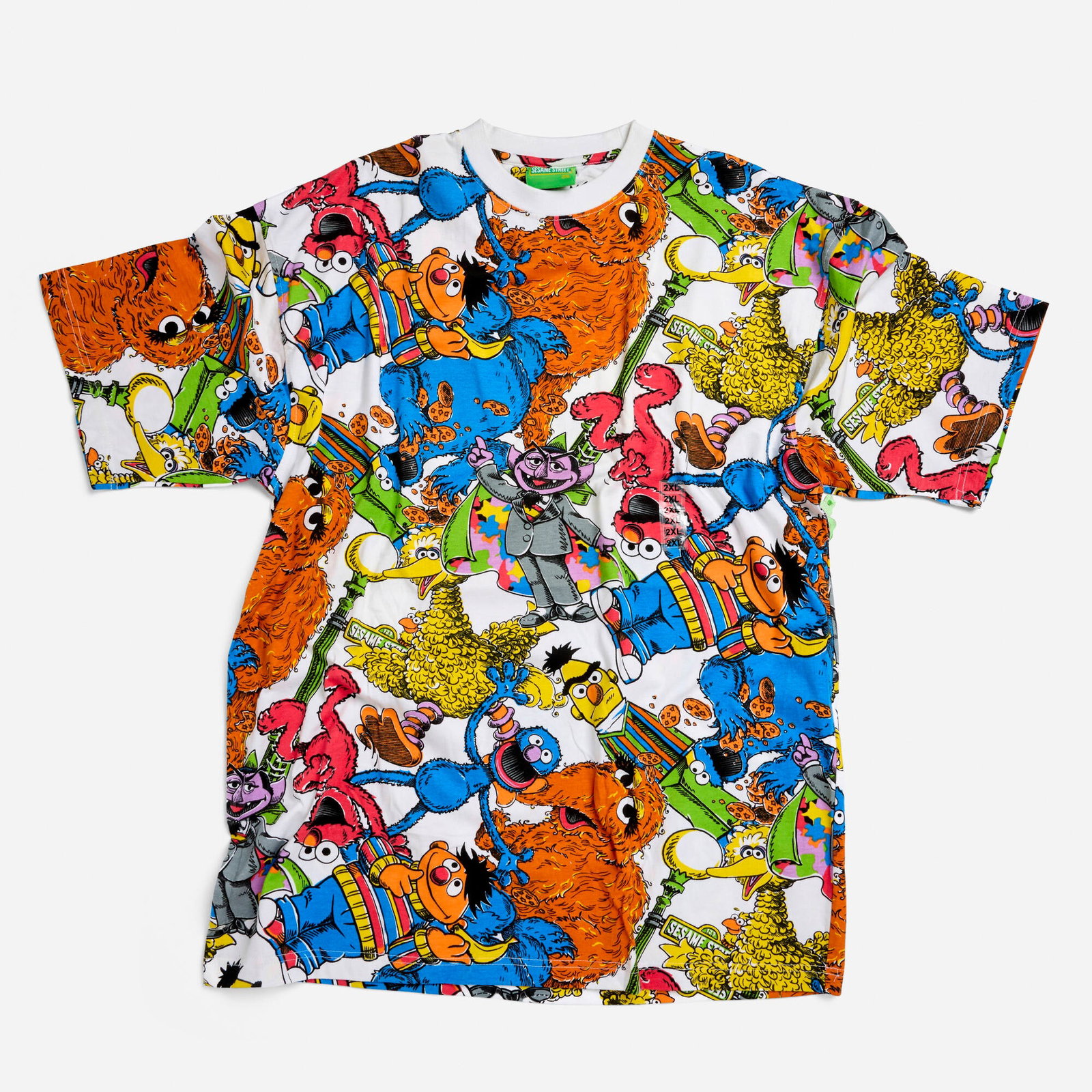 Sesame Street All Over Print XX-Large T-Shirt Single Stitch: Sesame Street All Over Print XX-Large T-Shirt Single Stitch 2007 100% cotton, single stitch 25 w x 31 l in (63 x 79 cm) Condition Notes: Overall good vintage condition with minimal wear consistent