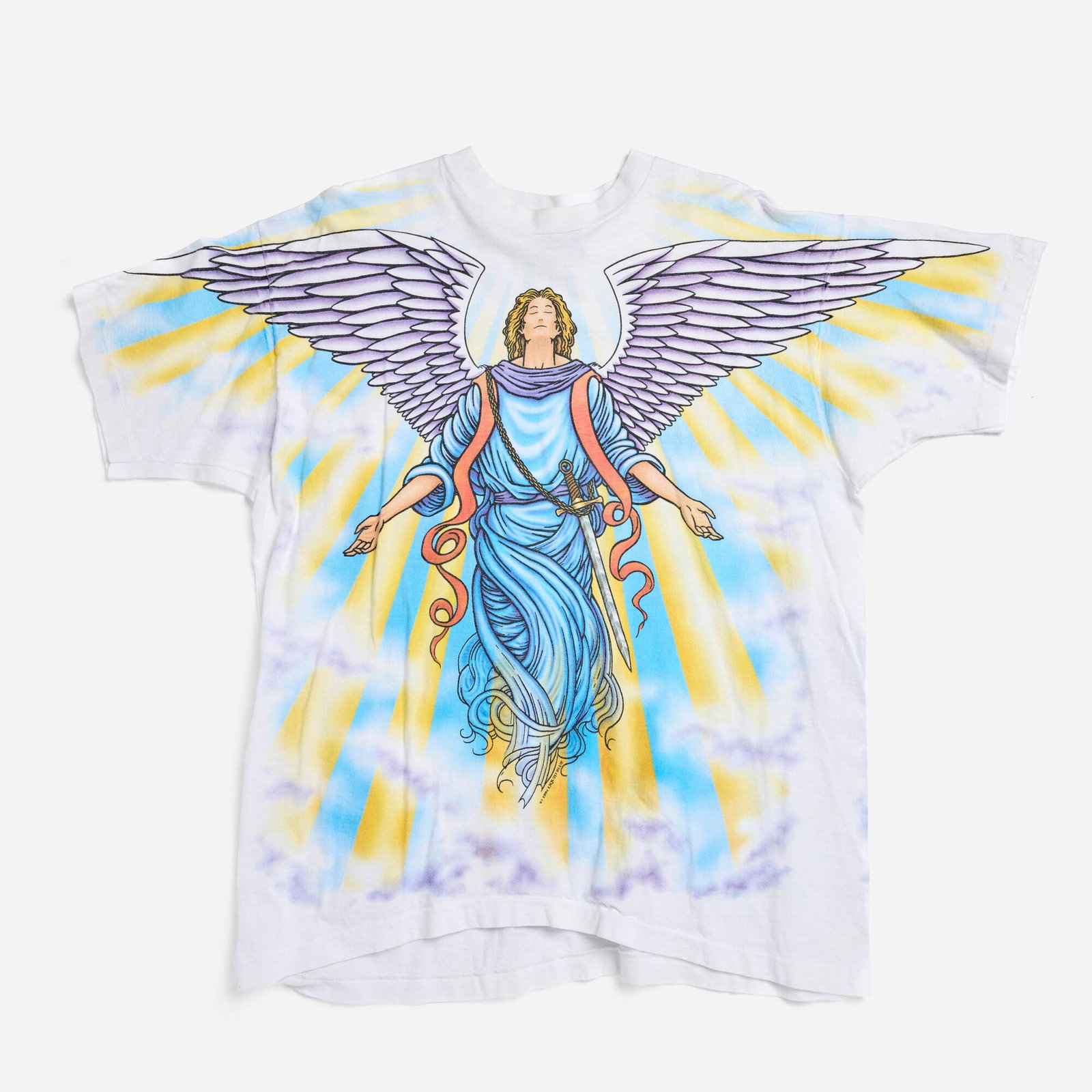 Liquid Blue Heaven Angel All Over Print X-Large T-Shirt Single Stitch: Liquid Blue Heaven Angel All Over Print X-Large T-Shirt Single Stitch 1994 100% cotton, single stitch 22 w x 26 l in (56 x 66 cm) Condition Notes: Overall good vintage condition with minimal wear