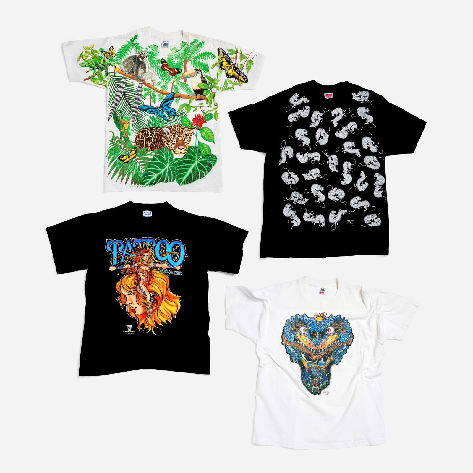 4 Vintage Animal and Tattoo Related All Over Print X-Large T-Shirt Group (1 of 2)