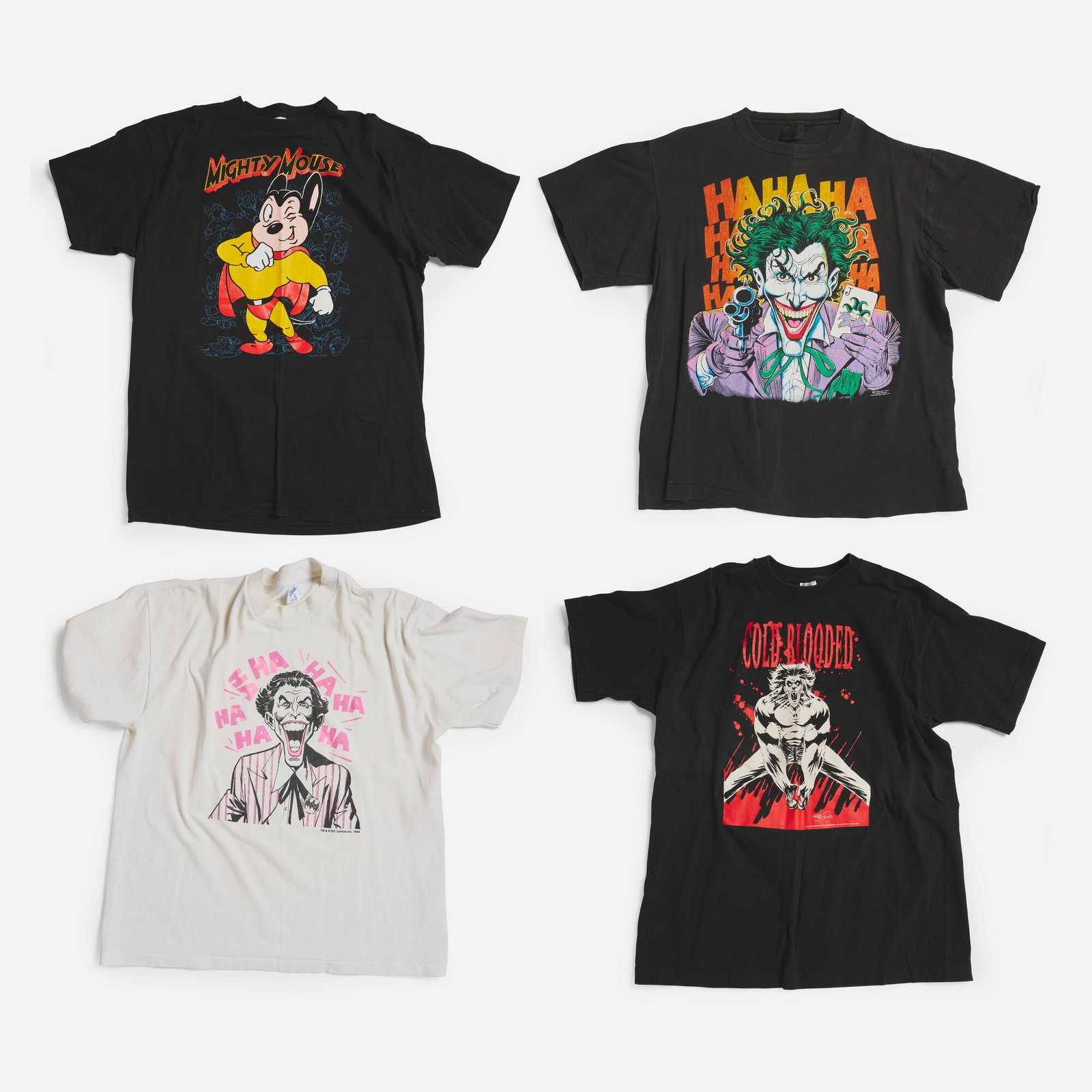 4 Vintage Comic Book Related X-Large T-Shirt Group: 4 Vintage Comic Book Related X-Large T-Shirt Group 100% cotton, single stitch; 50% Cotton 50% Polyester, double stitch; 100% cotton, double stitch; 100% cotton, double stitch Group includes: Nothstar 