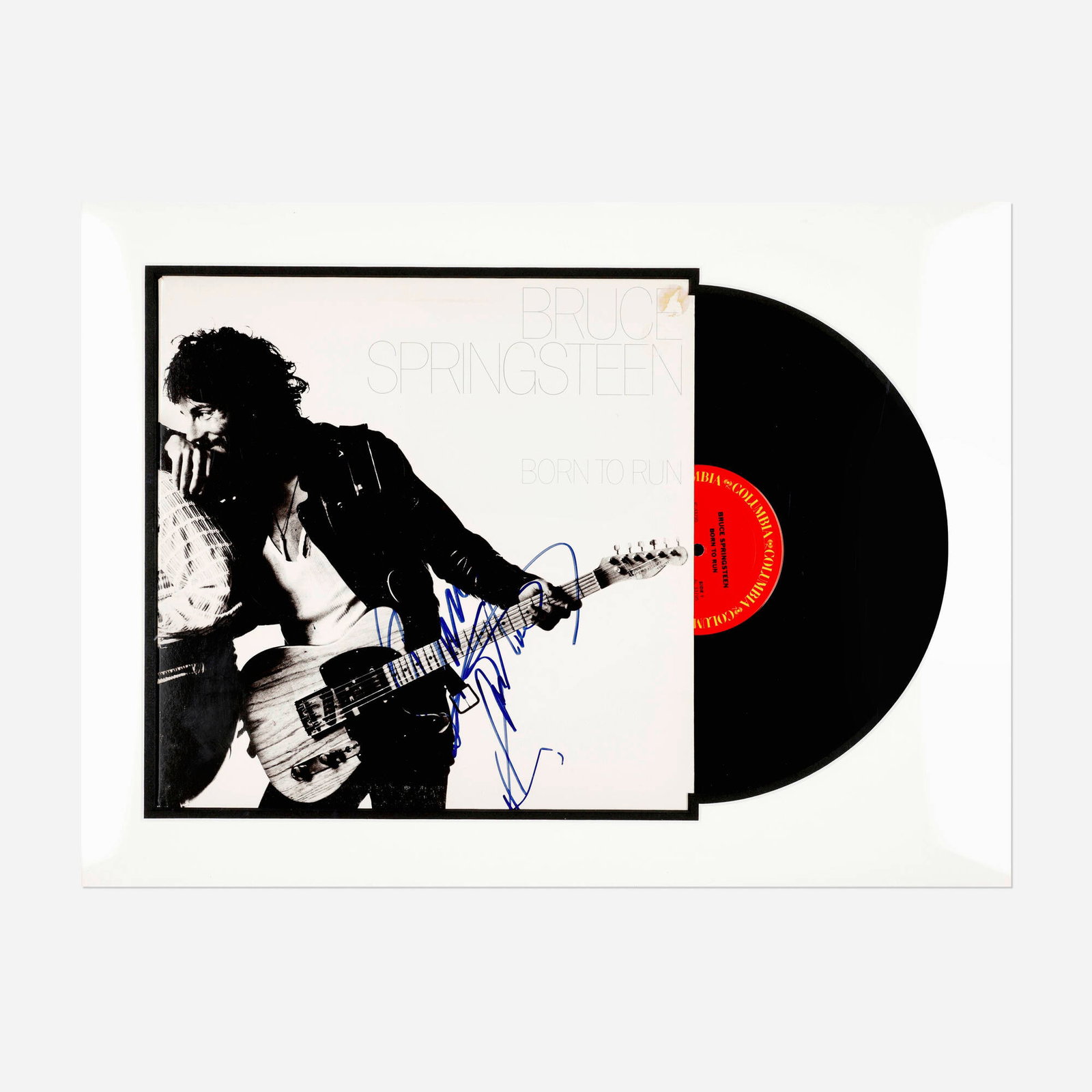Bruce Springsteen: Born to Run Autographed Vinyl Record Album: Bruce Springsteen: Born to Run Autographed Vinyl Record Album 18.5 h x 24 w x 1 d in (47 x 61 x 3 cm) Originally released in 1975.Condition Notes: Sticker residue to top right corner of album. Some sc