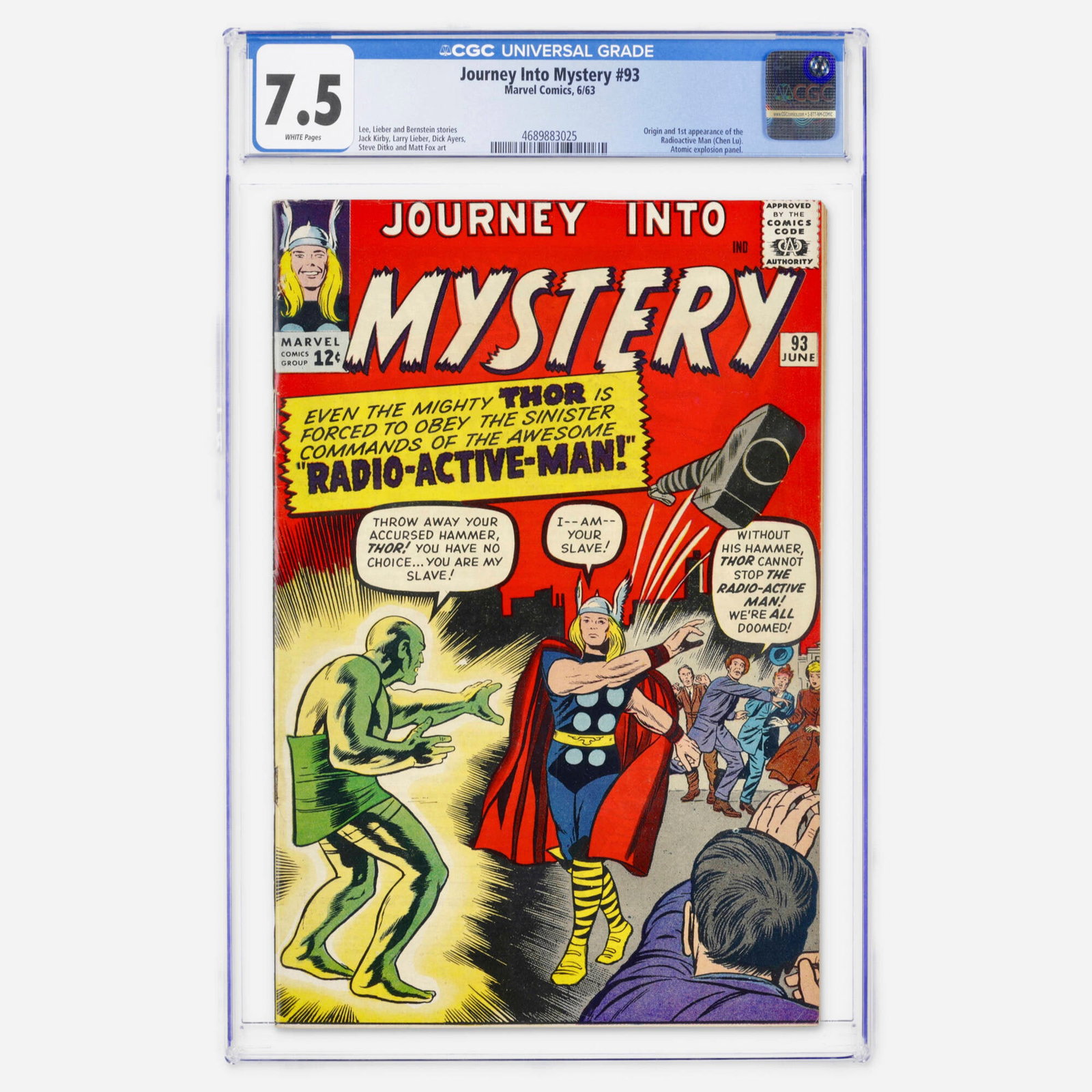 Marvel Comics Journey Into Mystery #93 CGC 7.5: Marvel Comics Journey Into Mystery #93 CGC 7.5 USA, 1963 This Silver Age key presents the origin and first appearance of the Radioactive Man (Chen Lu) and features a notable atomic explosion panel. St