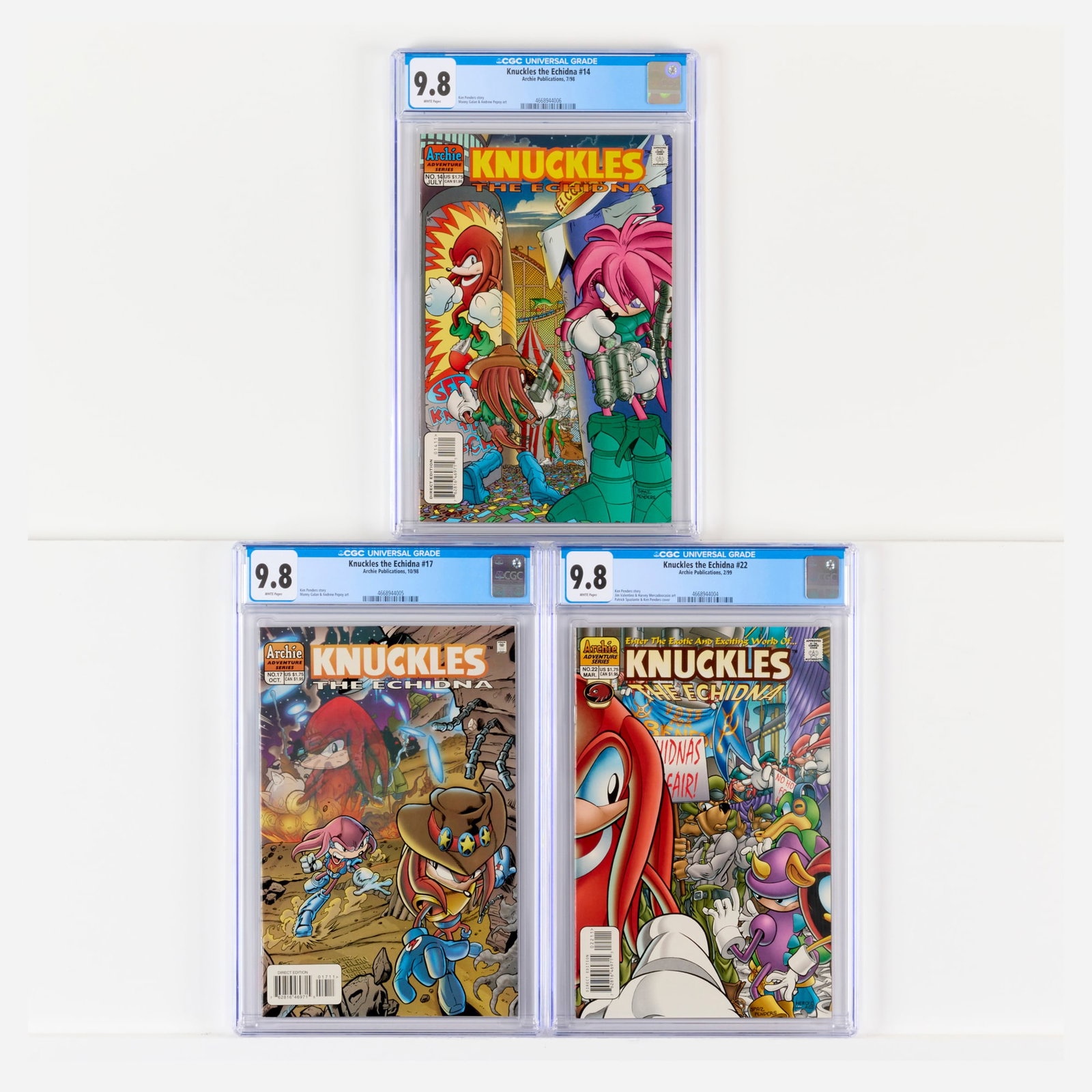 3 Archie Publications Knuckles the Echidna #14, #17 and #22 CGC 9.8 Group (1 of 2)