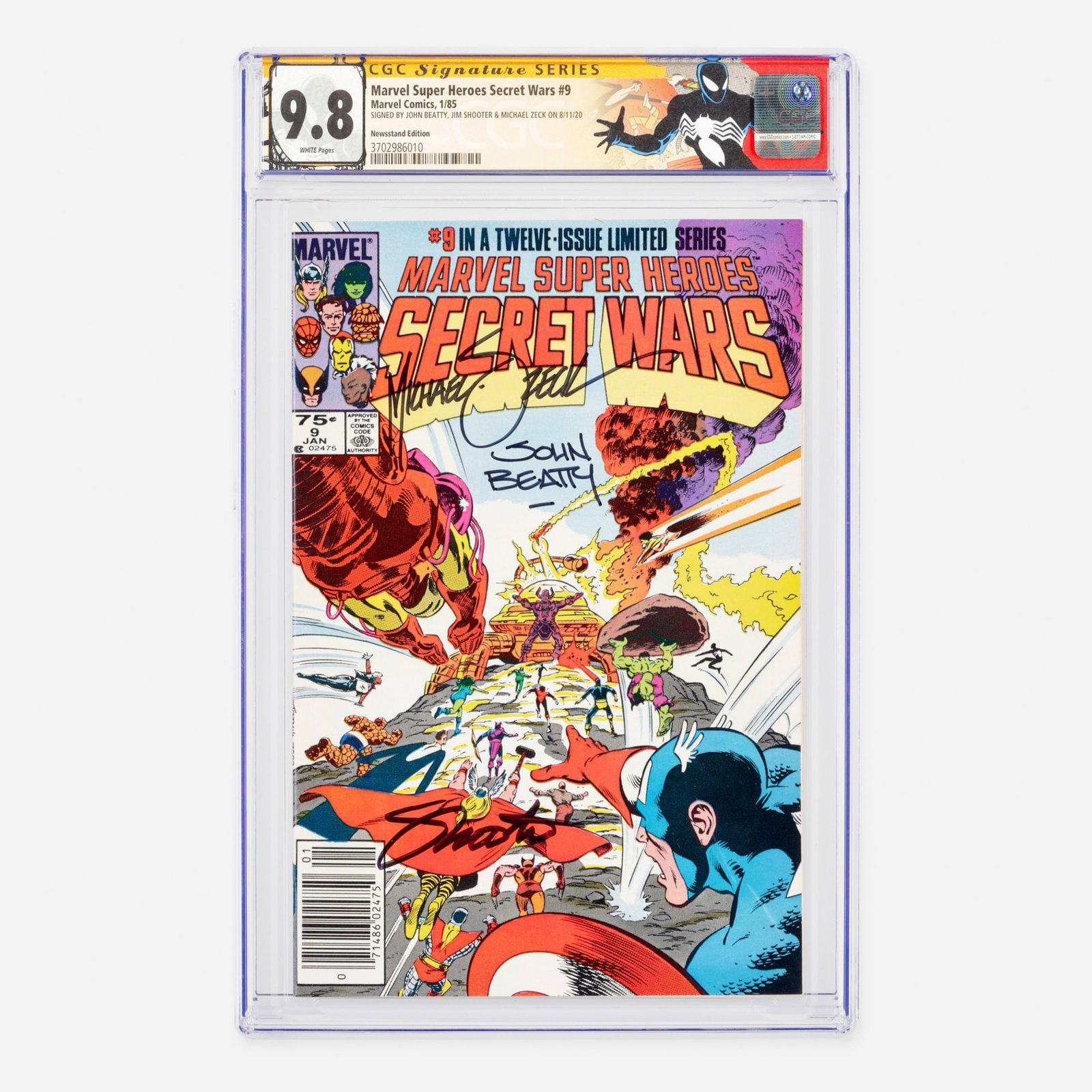 Marvel Comics Marvel Super Heroes Secret Wars #9 CGC 9.8 Newsstand Signature Series: Marvel Comics Marvel Super Heroes Secret Wars #9 CGC 9.8 Newsstand Signature Series Beatty, Shooter and Zeck USA, 1985 A key installment of the Bronze Age Secret Wars saga. Written by Jim Shooter, wit