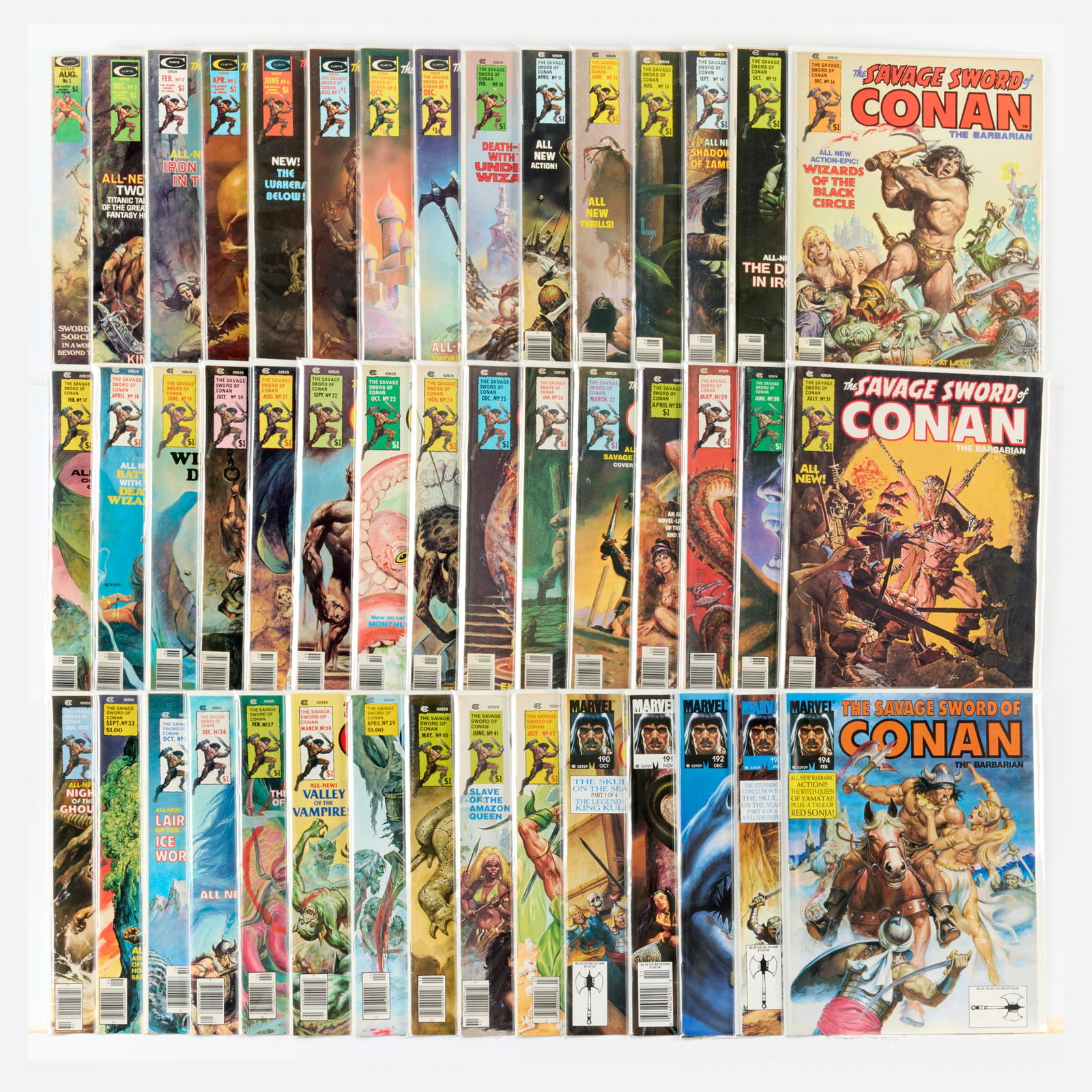 89 Marvel Comics Savage Sword of Conan #1-#235 Magazine Group: 89 Marvel Comics Savage Sword of Conan #1-#235 Magazine Group USA, 20th Century Group includes: Marvel Comics Savage Sword of Conan Magazine #1 (3.5), #3-#34, #36-#42, #190-#208, #209 (x2),