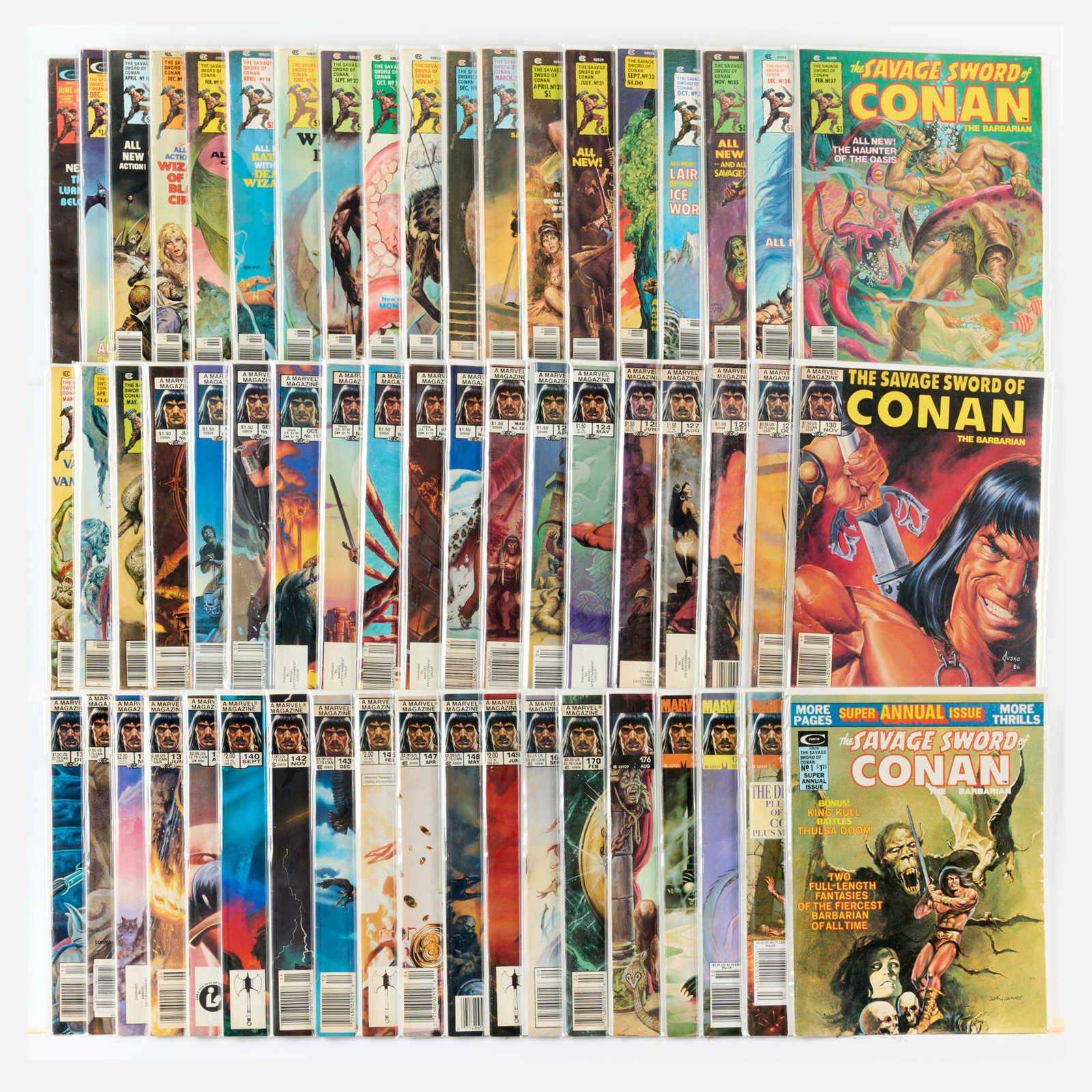 57 Marvel Comics Savage Sword of Conan #6-#182 Magazine Group: 57 Marvel Comics Savage Sword of Conan #6-#182 Magazine Group USA, 20th Century Group includes: Marvel Comics Savage Sword of Conan Magazine #6, #9, #11, #16-#19, #22-#25, #27, #28, #31, #33-#40,
