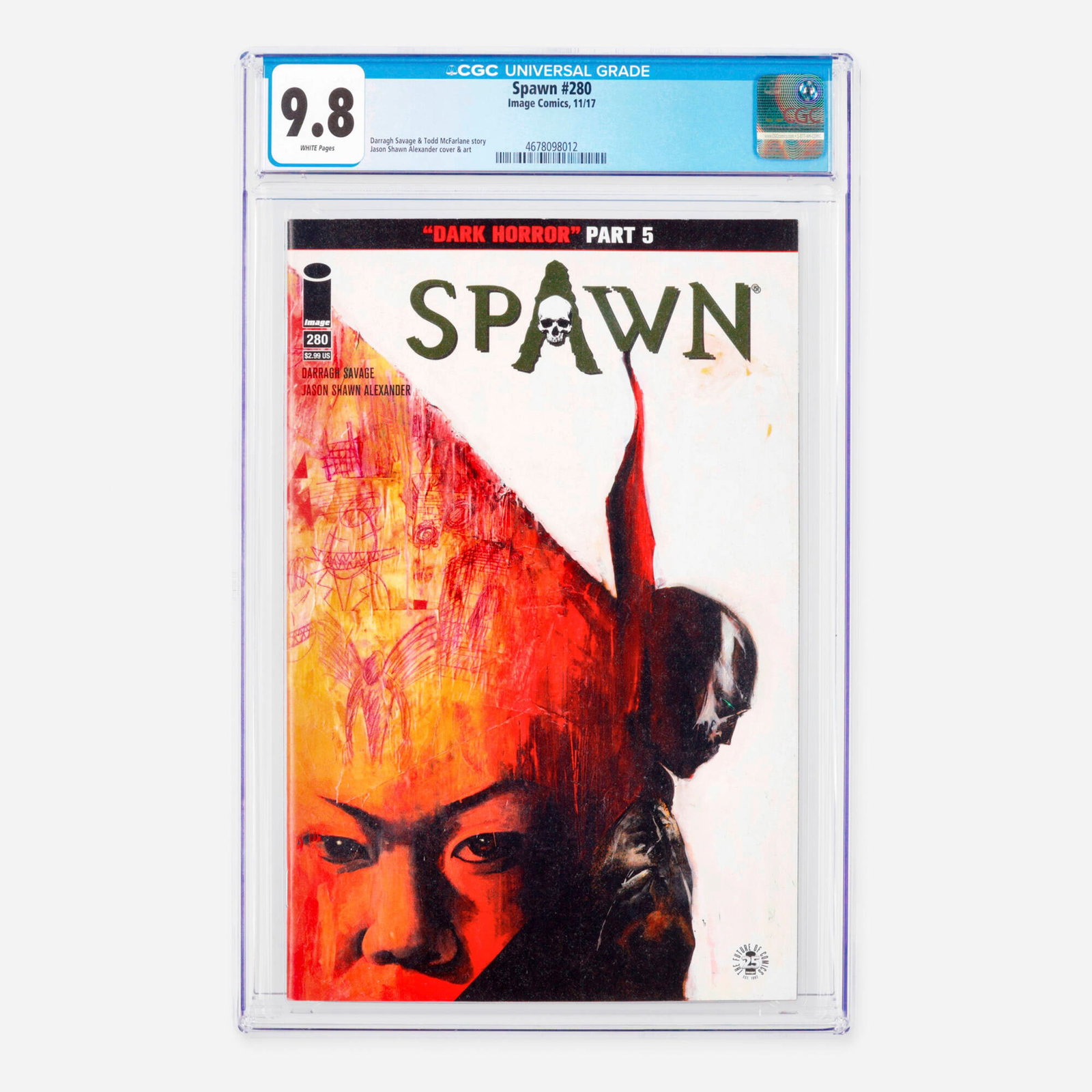 Image Comics Spawn #280 CGC 9.8: Image Comics Spawn #280 CGC 9.8 USA, 2017 This Modern Age issue features a story by Darragh Savage and Todd McFarlane, with cover and interior art by Jason Shawn Alexander. Top Population! CGC#: