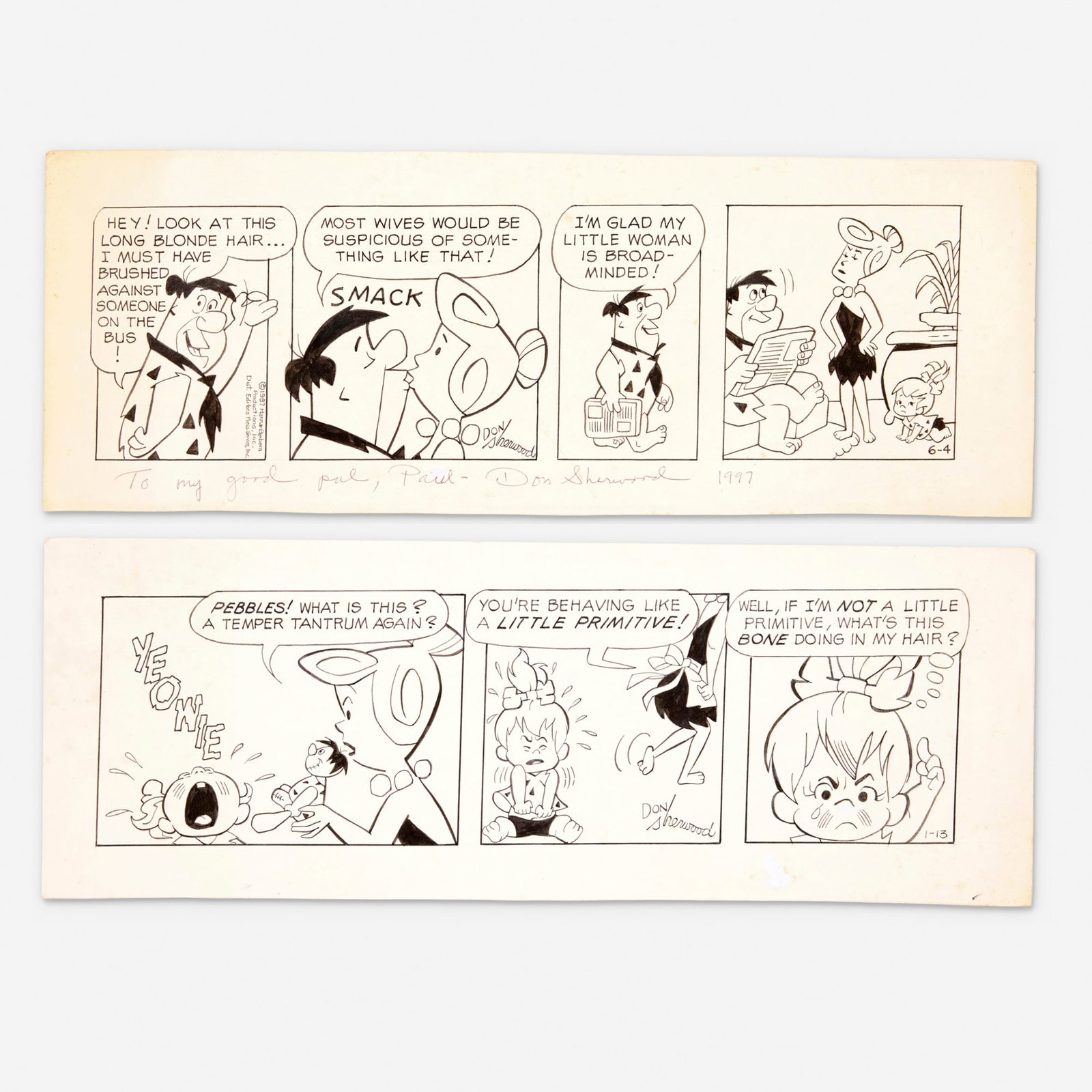 Don Sherwood, Group of 2 Flintstones Daily Strips Original Art (1 of 1)
