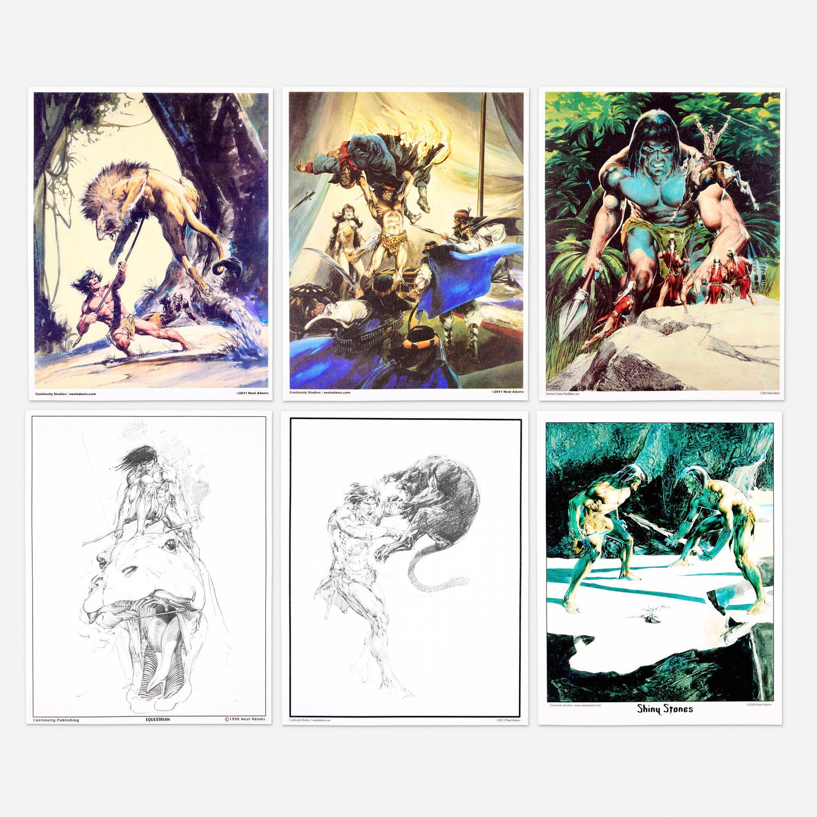 Neal Adams, Group of 6 Unsigned Tarzan Prints: Neal Adams Group of 6 Unsigned Tarzan Prints USA print on cardstock 14 h x 11 w in (36 x 28 cm) Reproduced from Adams' rich illustrations, the prints emphasize his signature blend of drama
