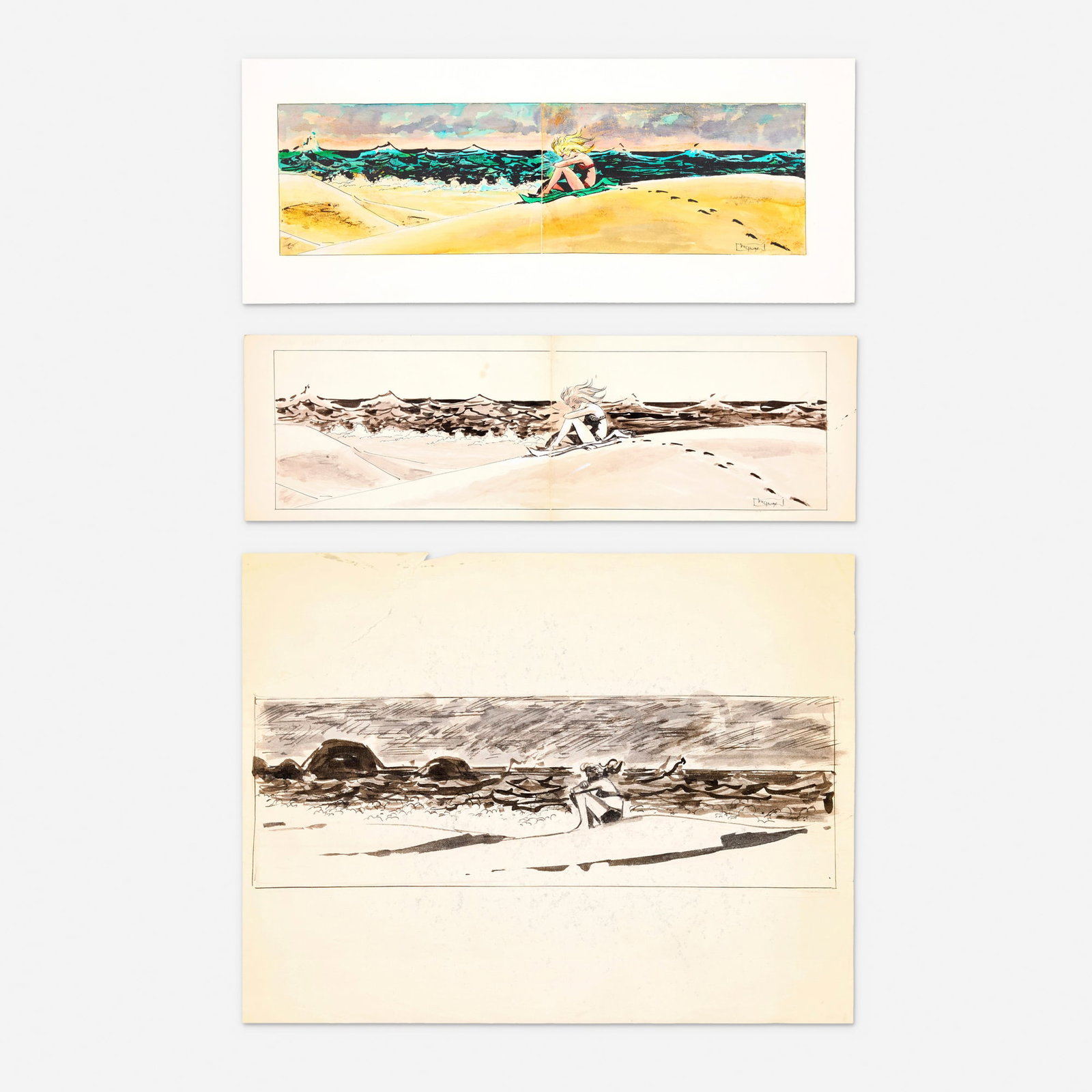 George Roussos, Group of 3 'Woman on Beach' Original Art Illustrations (1 of 1)