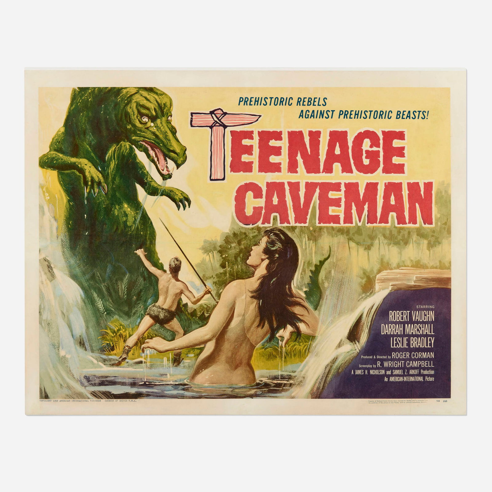Teenage Caveman (American International, 1958): Teenage Caveman (American International, 1958) half sheet 22 h x 28 w in (56 x 71 cm) A 1950s B-movie thriller, this film follows a rebellious prehistoric man who leaves his tribe to venture into