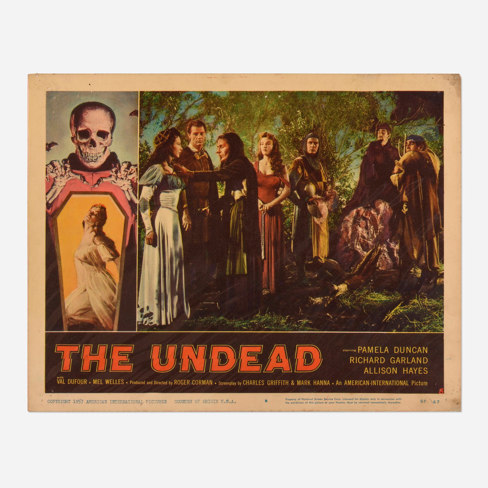 The Undead (American International, 1957): The Undead (American International, 1957) lobby card 11 h x 14 w in (28 x 36 cm) Reincarnation, witchcraft, and time travel blend together in this experimental gothic horror entry by veteran B-horror 