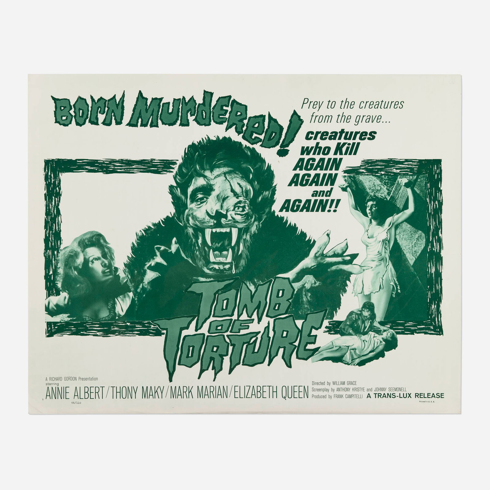 Tomb of Torture (Virginia Cinematografica, 1963): Tomb of Torture (Virginia Cinematografica, 1963) half sheet 22 h x 28 w in (56 x 71 cm) Tormenting nightmares, haunted castles, and a string of mysterious, unexplained deaths define this chilling Ital