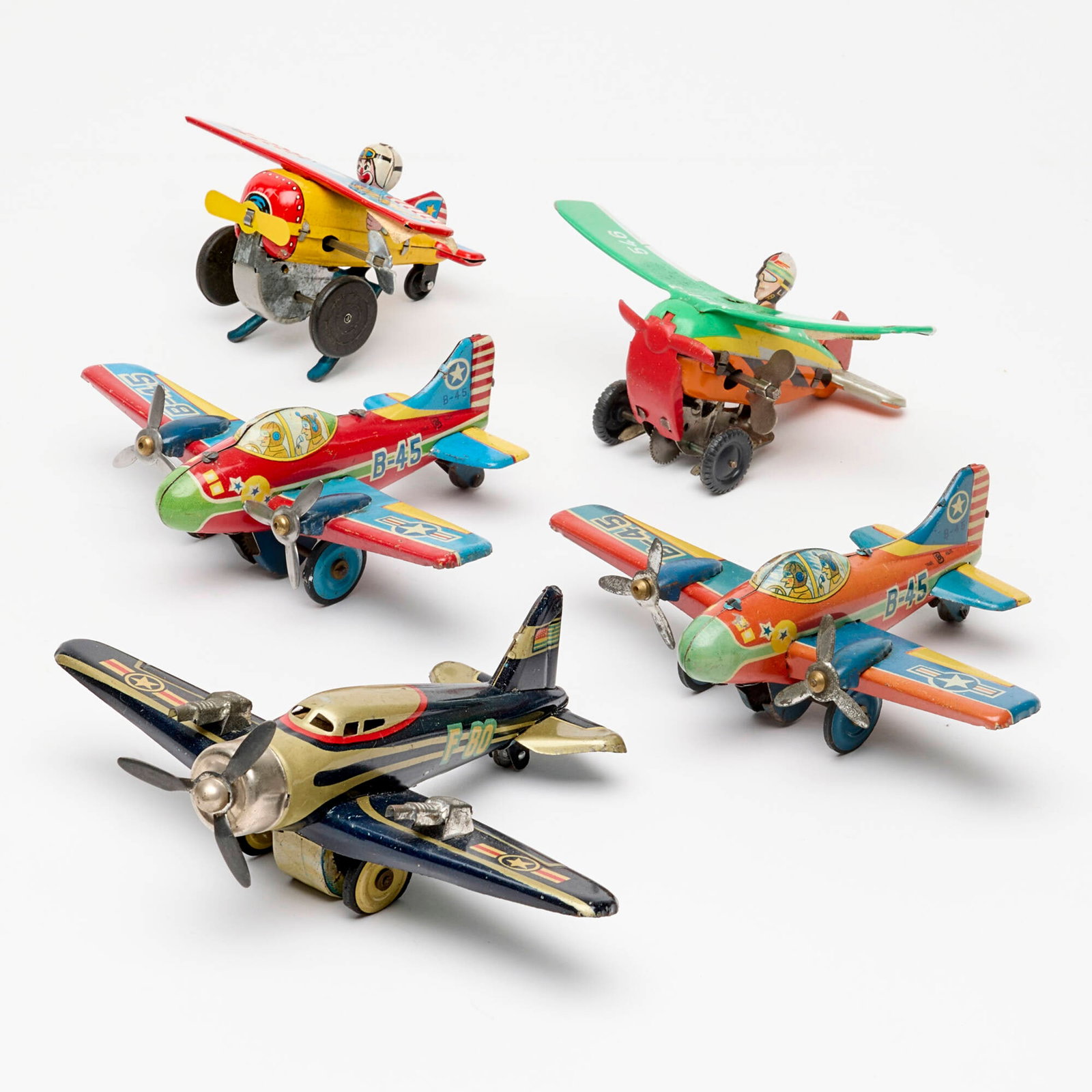 5PC Japanese Tin Lithograph Airplane Toy Group (1 of 2)