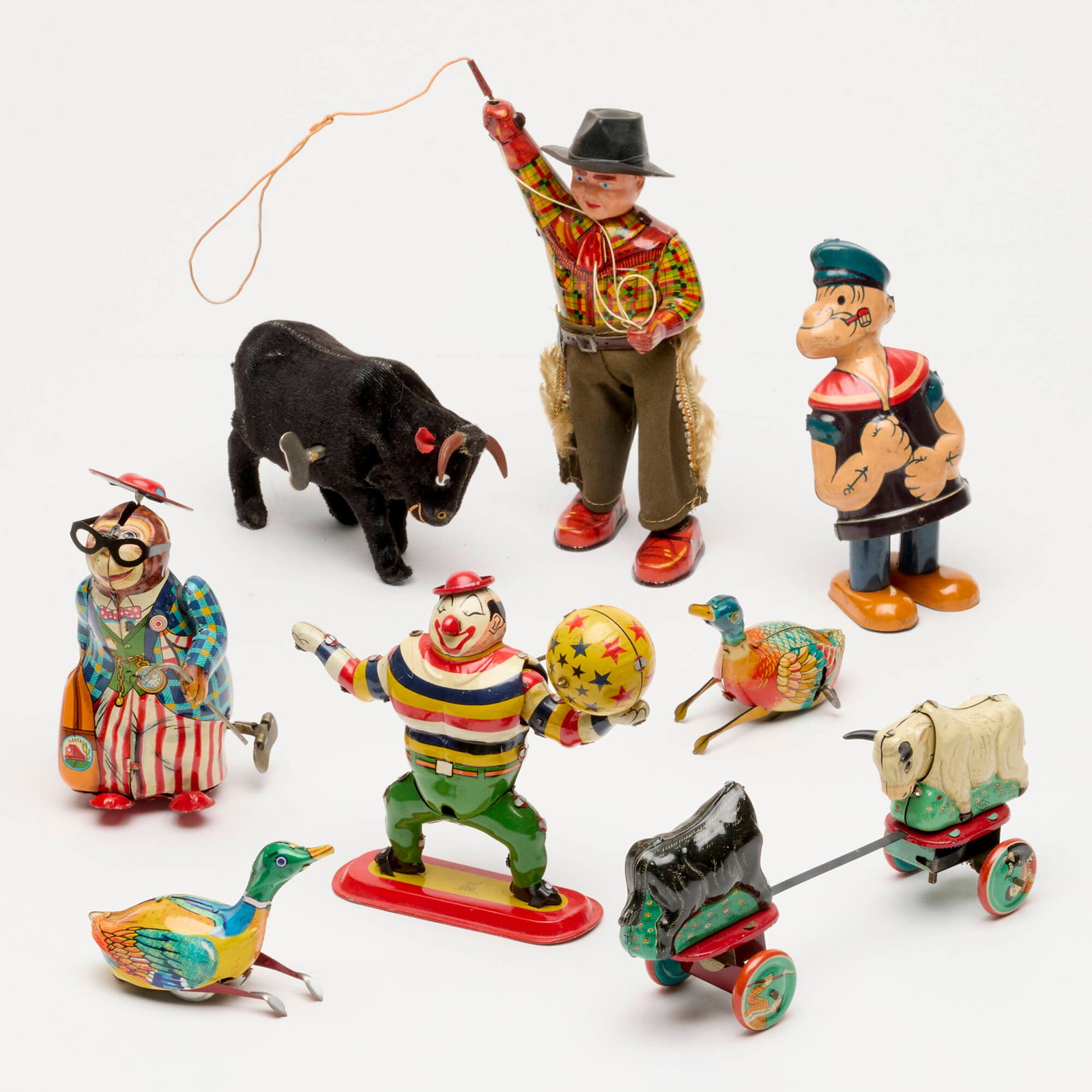 9PC Japanese Tin Lithograph Wind-Up Toy Group (1 of 2)