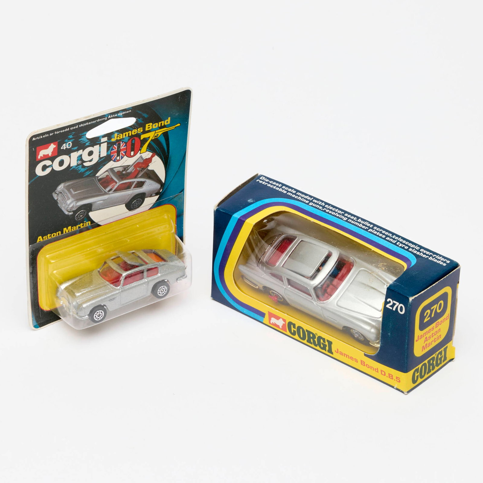 2PC 1966 and 1979 Corgi Toys 270 and 40 James Bond 007 Aston Martin Group (1 of 2)