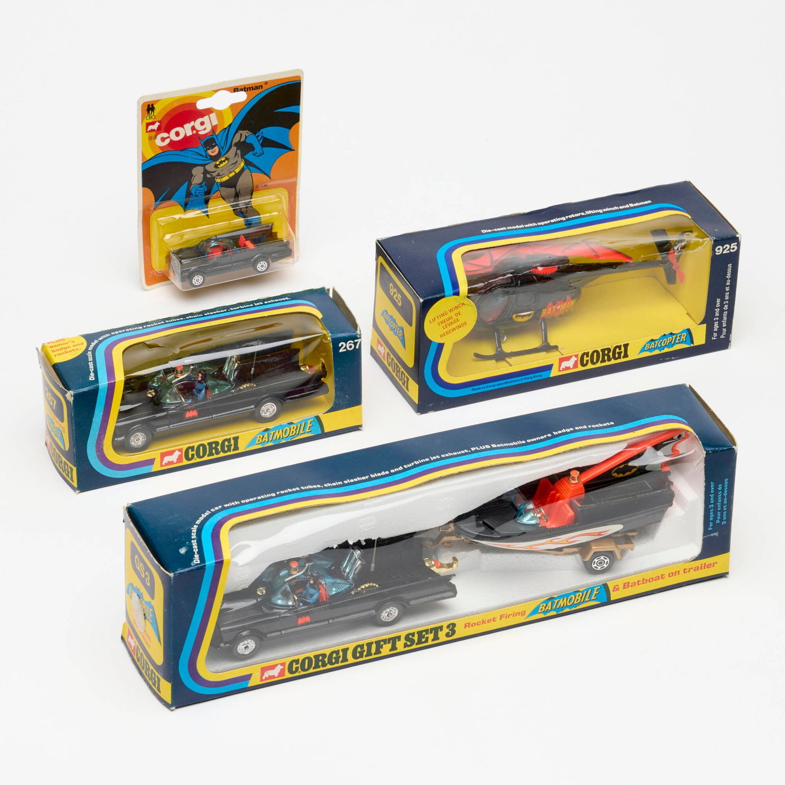 4PC 1973-1976 Corgi Toys Batman Batmobile and Batcopter Group Unused (1 of 2)