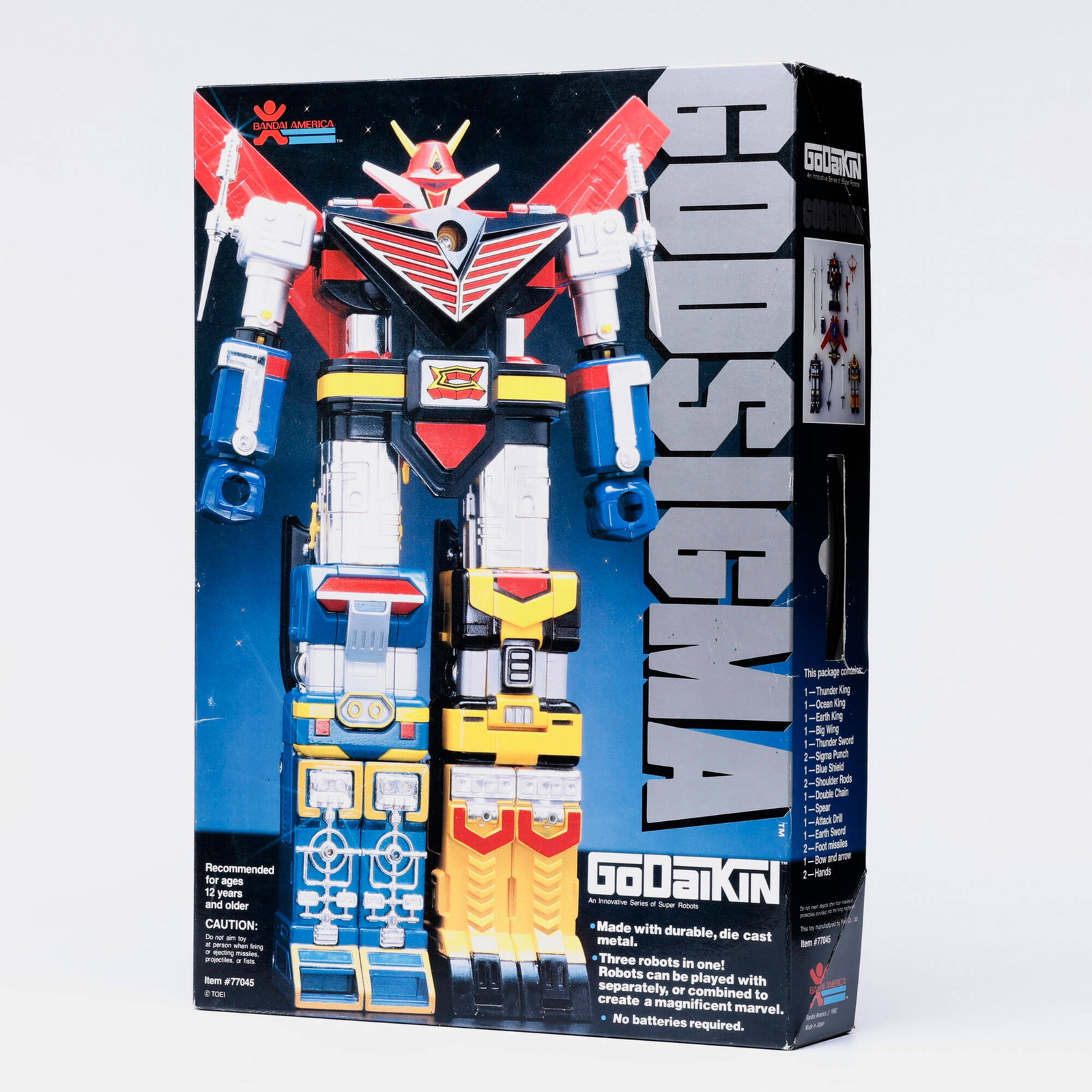 1982 Bandai GoDaikin Godsigma Diecast Robot Factory Unused: 1982 Bandai GoDaikin Godsigma Diecast Robot Factory Unused United States, 1982 20.75 h x 14.75 w x 3.5 d in (53 x 37 x 9 cm) Condition Notes: Factory Unused and complete in box. Slight wear to edges a