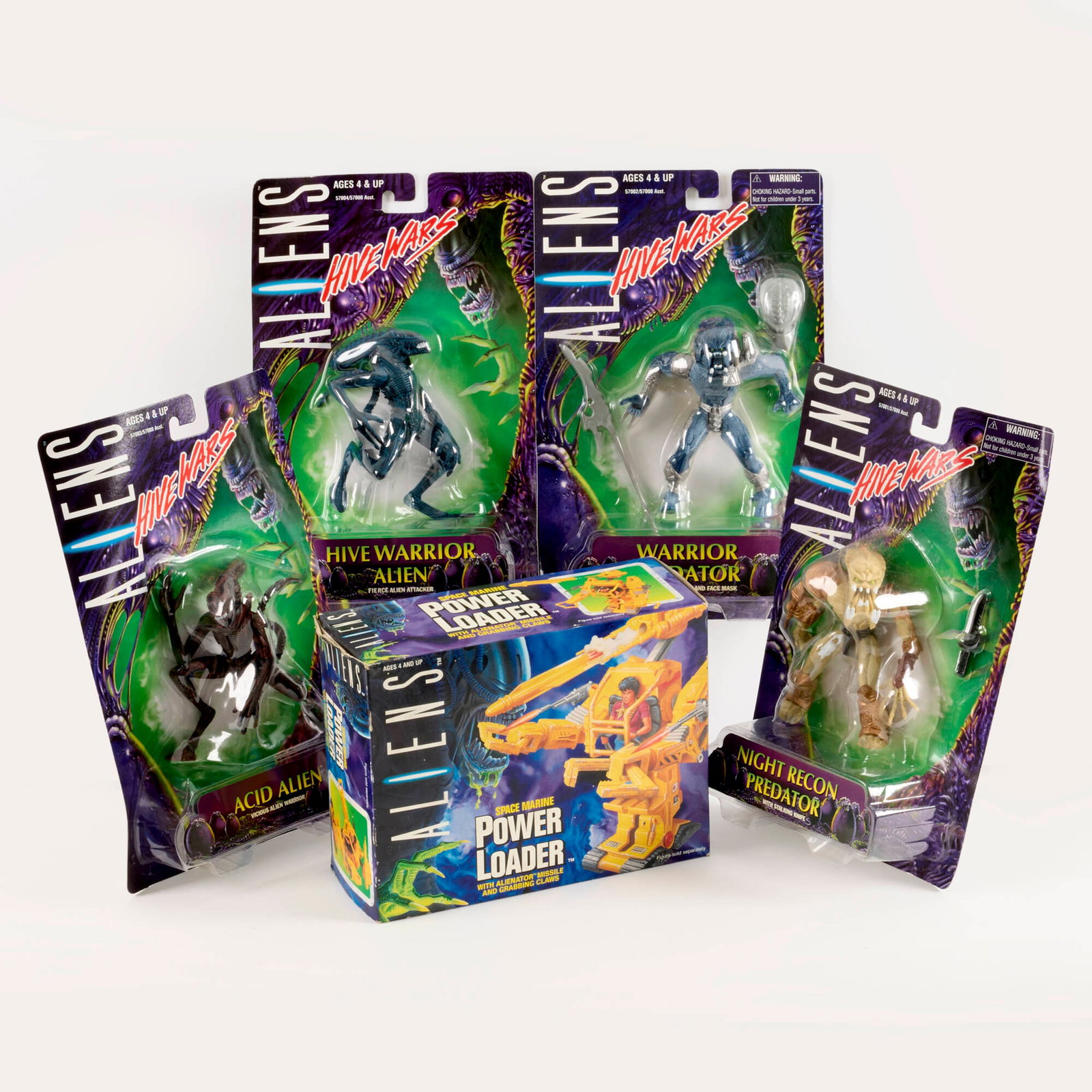 5PC 1992-1998 Kenner Aliens Hive Wars Toy Group Factory Sealed: 5PC 1992-1998 Kenner Aliens Hive Wars Toy Group Factory Sealed USA, 1992, 1998 7 h x 9 w x 3.5 d in (18 x 23 x 9 cm) 12 h x 7.75 w x 2.5 d in (30 x 20 x 6 cm) Kenner Aliens Factory Sealed group includ