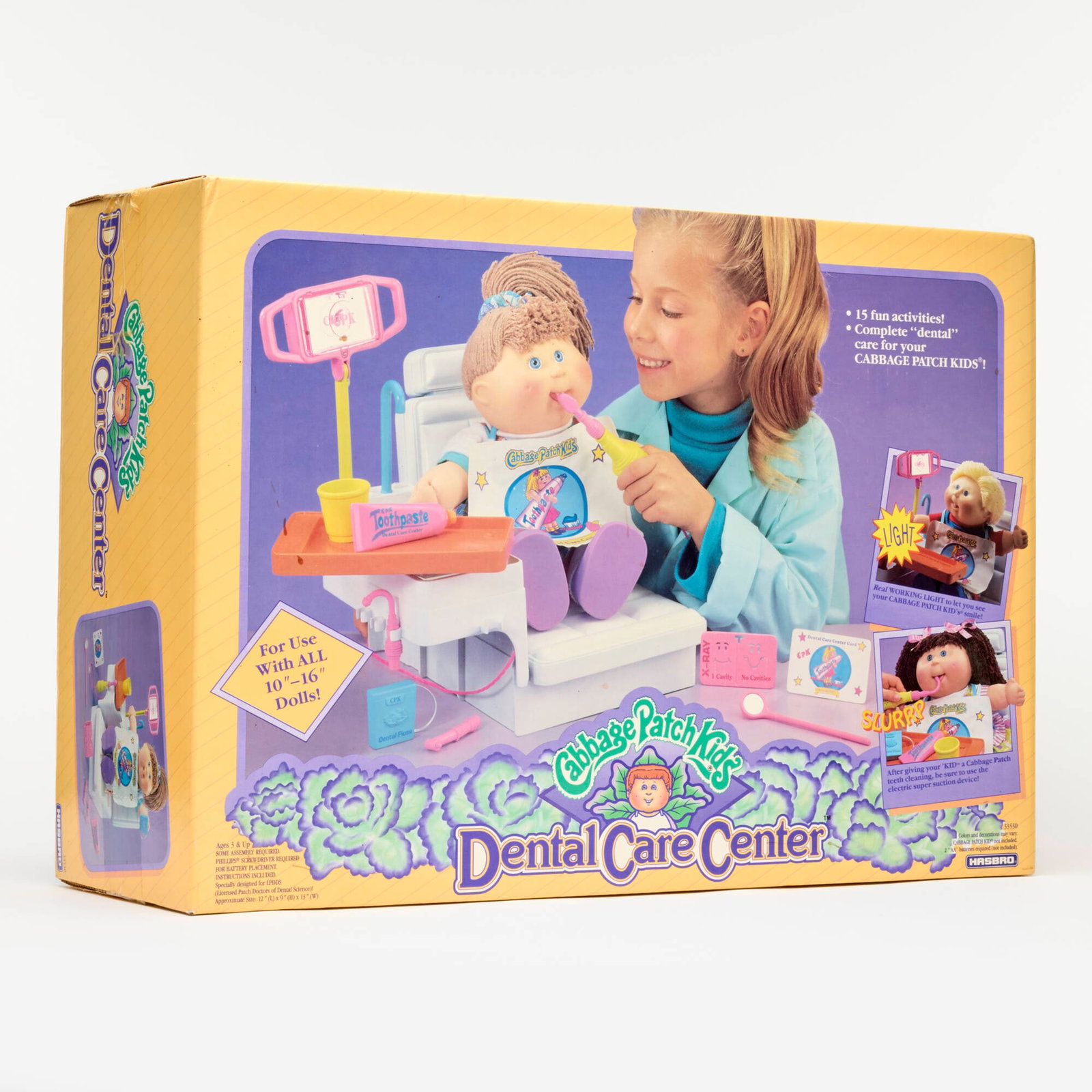 1991 Hasbro Cabbage Patch Kids Dental Care Center Factory Sealed: 1991 Hasbro Cabbage Patch Kids Dental Care Center Factory Sealed USA, 1991 14.25 h x 20 w x 7.25 d in (36 x 51 x 18 cm) Condition Notes: Factory Sealed. Spots of staining and discoloration to all side
