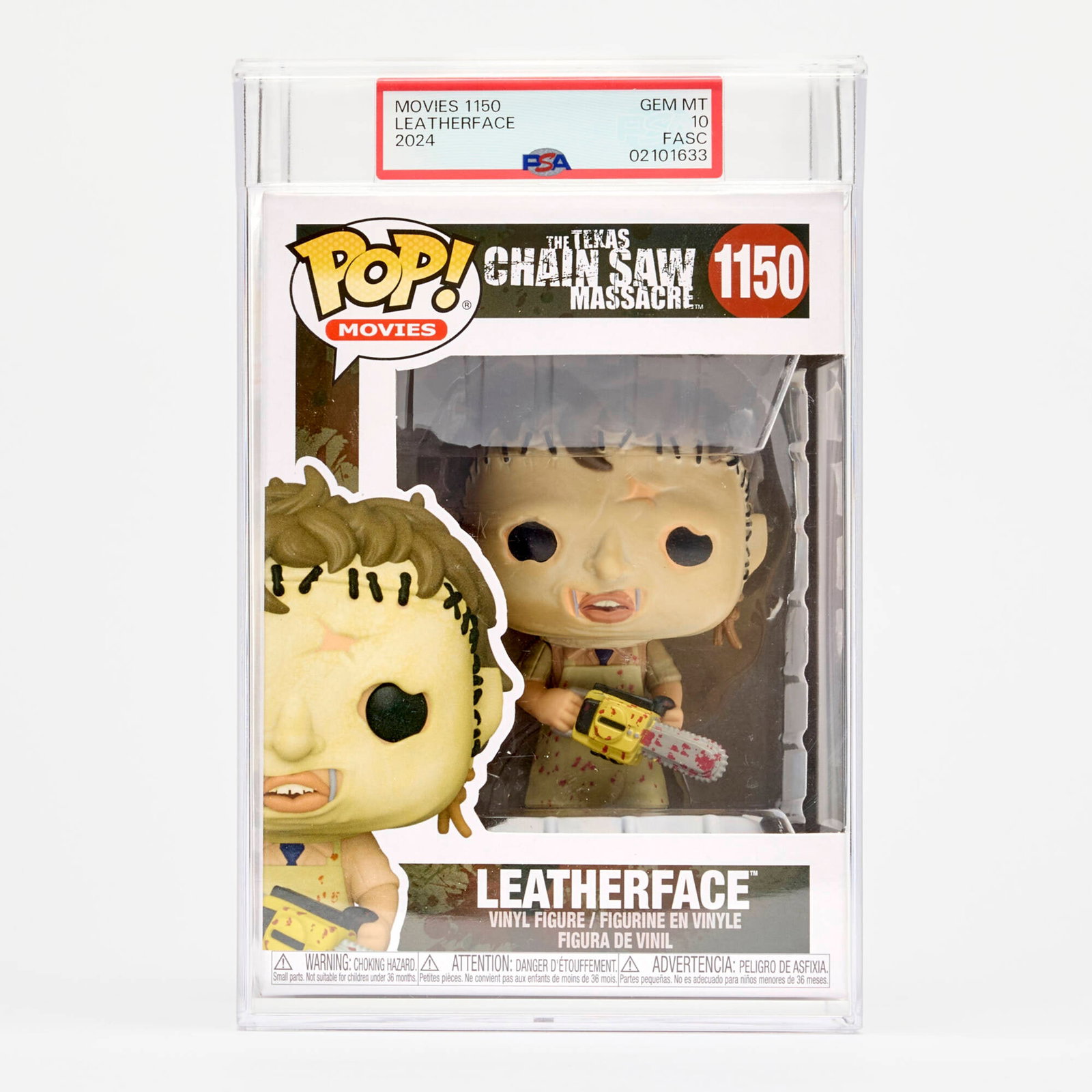 2024 Funko Pop! Movies The Texas Chain Saw Massacre 1150 Leatherface PSA 10 FASC: 2024 Funko Pop! Movies The Texas Chain Saw Massacre 1150 Leatherface PSA 10 FASC USA, 2024 7.75 h x 5 w x 3.75 d in (20 x 13 x 10 cm) PSA#: 02101633 Grader Notes: From A Sealed Case