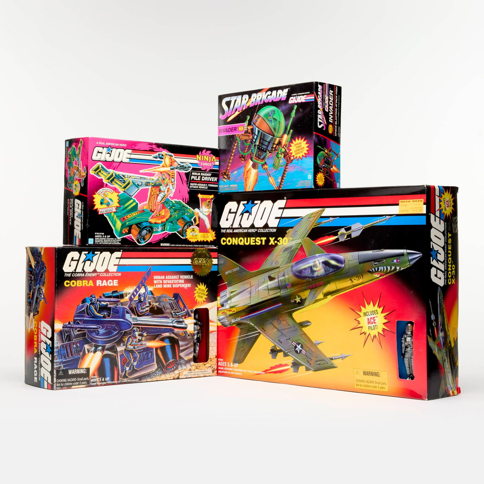 4PC 1992-93 Hasbro and Kenner G.I. Joe Vehicle Group Factory Sealed: 4PC 1992-93 Hasbro and Kenner G.I. Joe Vehicle Group Factory Sealed USA, 1992-1998 smallest: 7 h x 9 w x 3 d in (18 x 23 x 8 cm) largest: 12.75 h x 17.5 w x 3.5 d in (32 x 44 x 9 cm) G.I. Joe Factory 