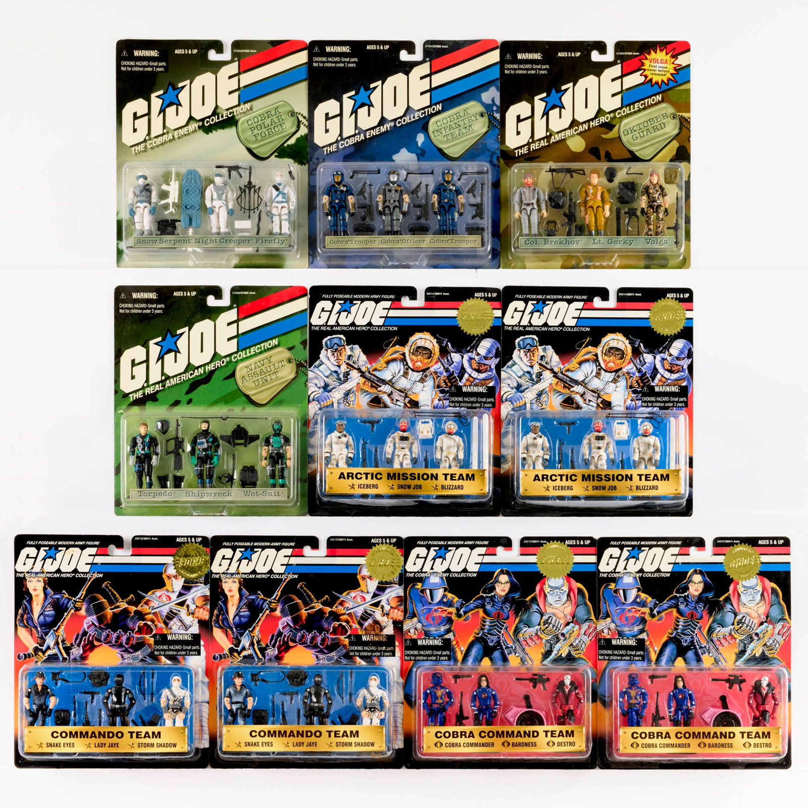 10PC 1997-1998 Kenner G.I. Joe Multi-Pack Group: 10PC 1997-1998 Kenner G.I. Joe Multi-Pack Group USA, 1997-1998 12 h x 10 w x 1.25 d in (30 x 25 x 3 cm) Kenner G.I. Joe Factory Sealed group includes: 1997 Arctic Mission Team (Iceberg/Snow Job/Blizza