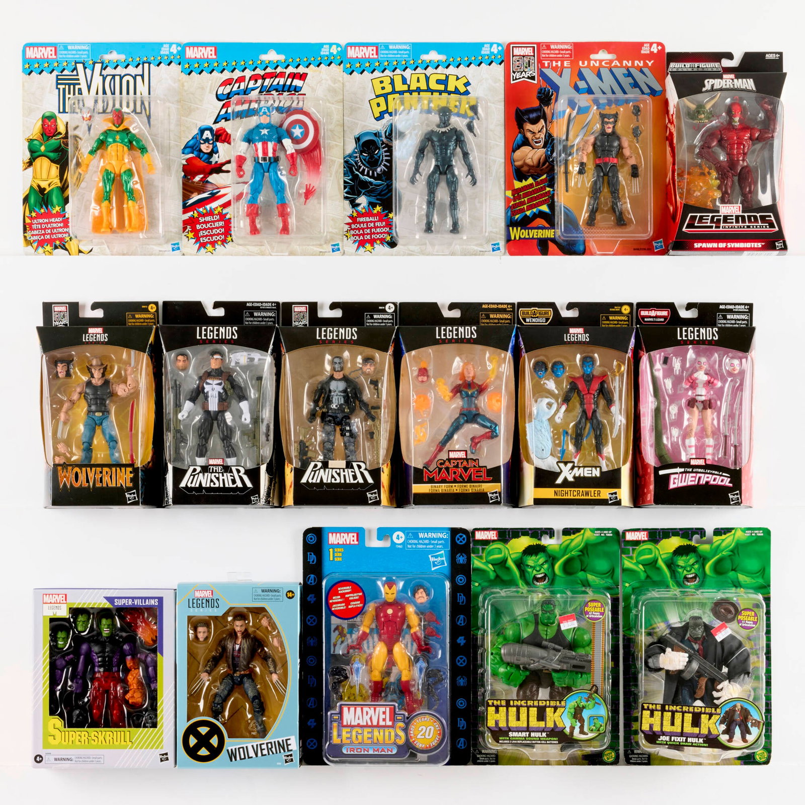 16PC 2004-2025 Toy Biz and Hasbro Incredible Hulk and Marvel Legends Group Factory Sealed: 16PC 2004-2025 Toy Biz and Hasbro Incredible Hulk and Marvel Legends Group Factory Sealed USA, 2004-2025 12 h x 7.5 w x 3.5 d in (30 x 19 x 9 cm) 10.5 h x 6 w x 2.75 d in (27 x 15 x 7 cm) 12 h x 8.5 w