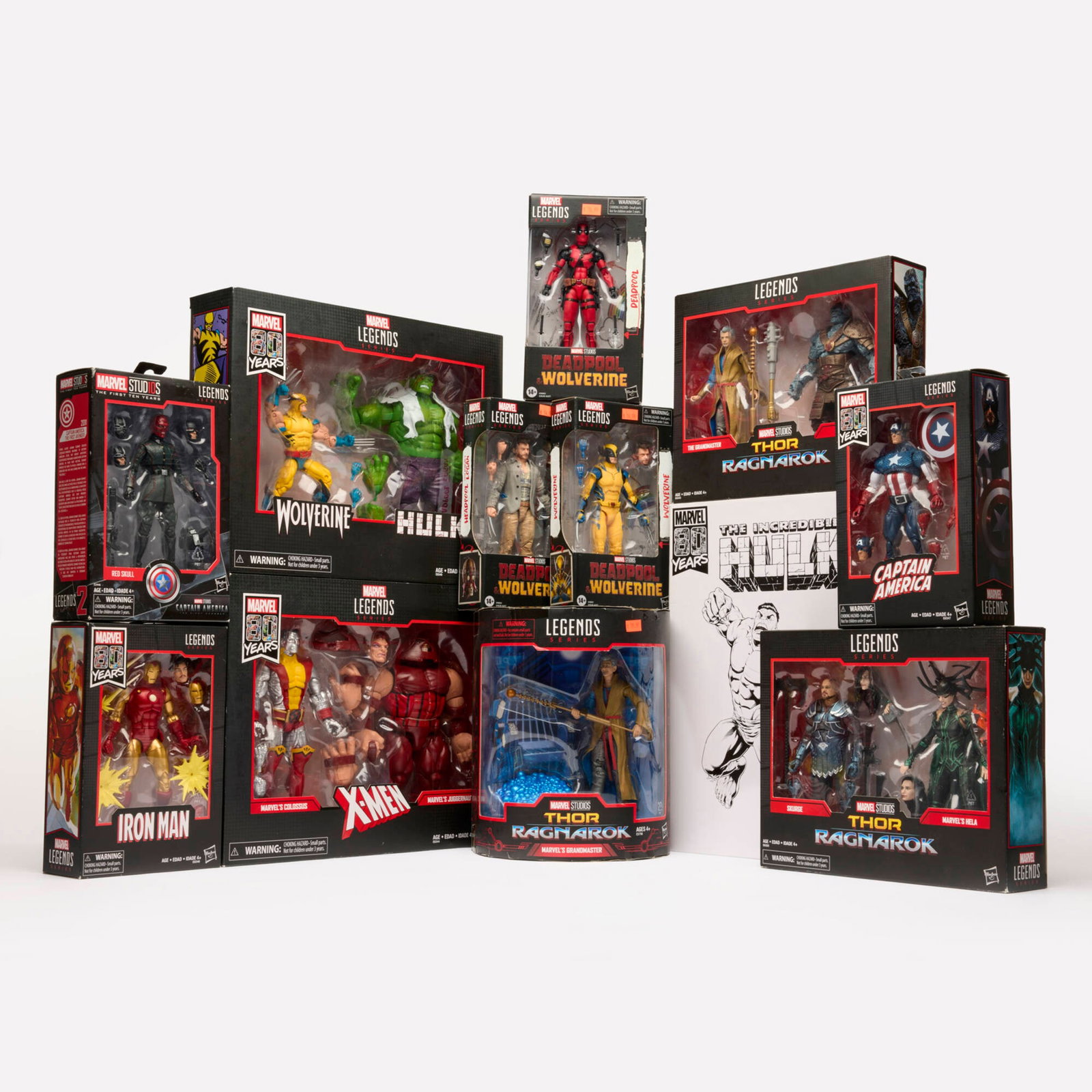 12PC 2017-2024 Hasbro Marvel Legends Group: 12PC 2017-2024 Hasbro Marvel Legends Group USA, 2017-2024 largest: 14.5 h x 11 w x 3.25 d in (37 x 28 x 8 cm) smallest: 9 h x 5 w x 2 d in (23 x 13 x 5 cm) Hasbro Marvel Legends Factory Sealed group i
