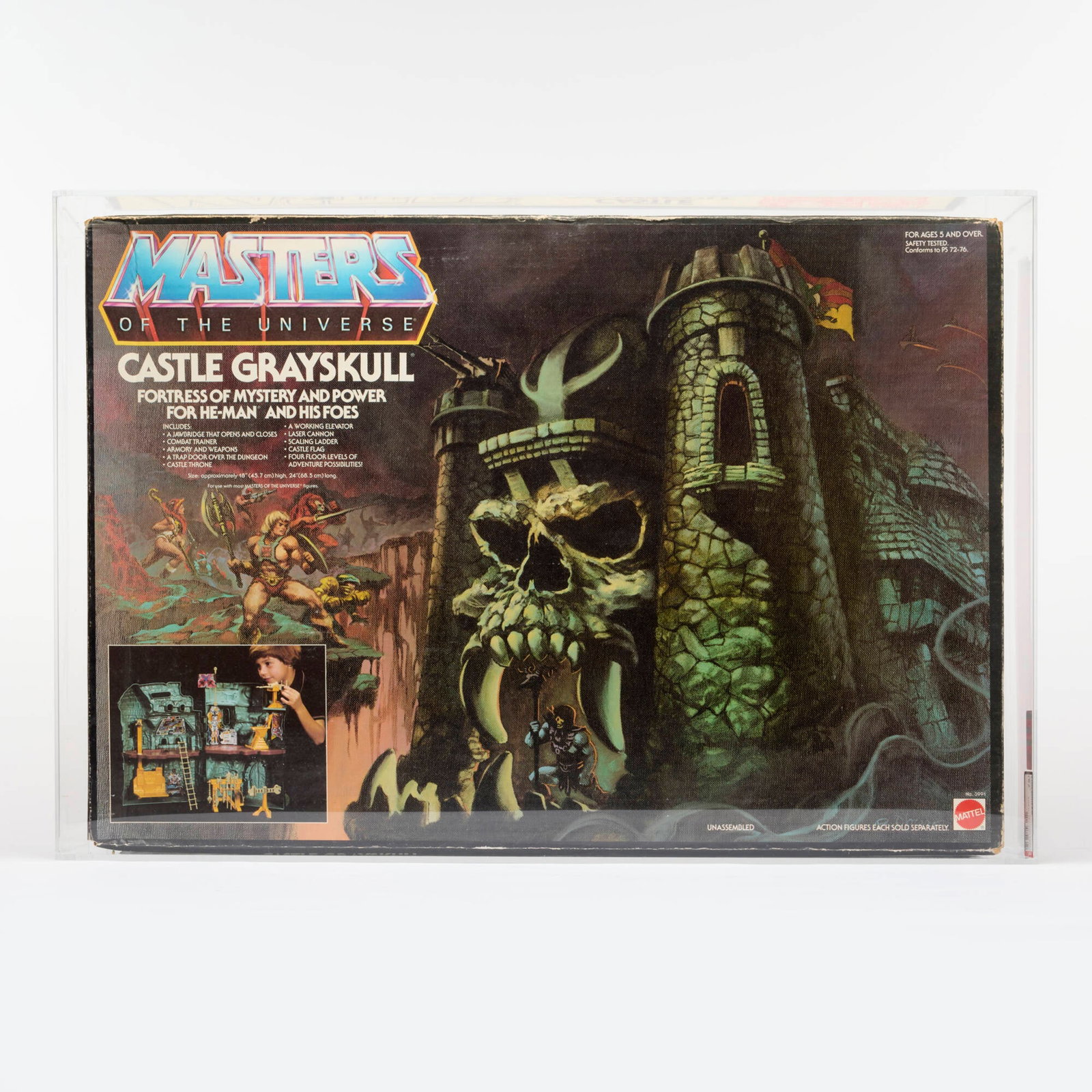 1983 Mattel Masters of the Universe Castle Greyskull Series 1 Playset 12 Back AFA 75+: 1983 Mattel Masters of the Universe Castle Greyskull Series 1 Playset 12 Back AFA 75+ USA, 1983 19.5 h x 28.5 w x 6.5 d in (50 x 72 x 17 cm) AFA#: 11559859 Population: 3 in 75+, 12 higher Condition